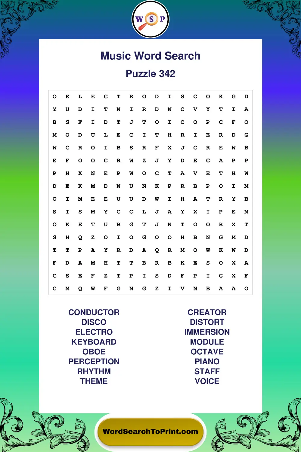 Music Word Search Puzzle 342
