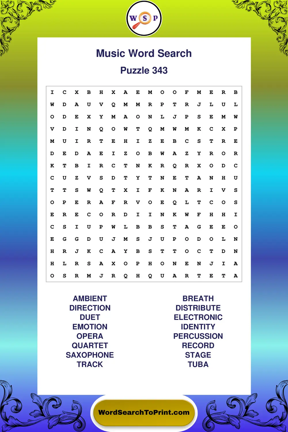 Music Word Search Puzzle 343