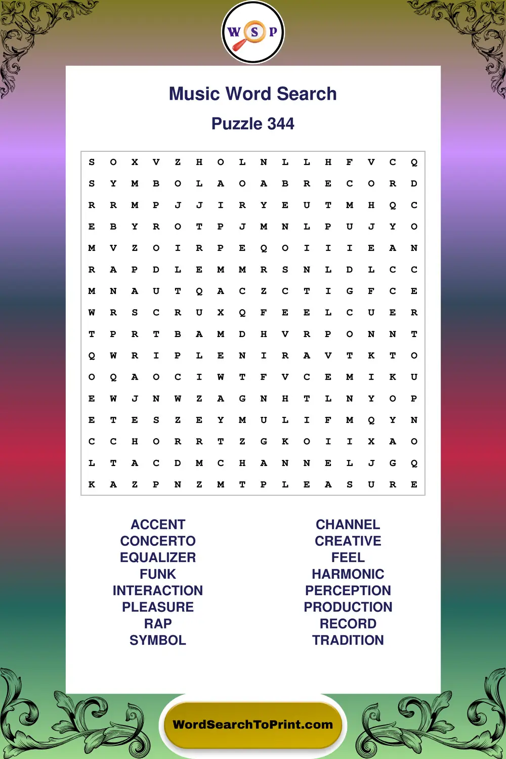 Music Word Search Puzzle 344