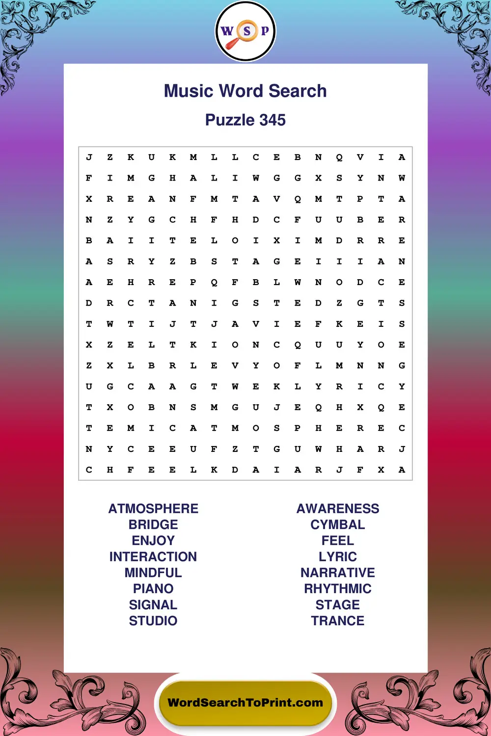Music Word Search Puzzle 345