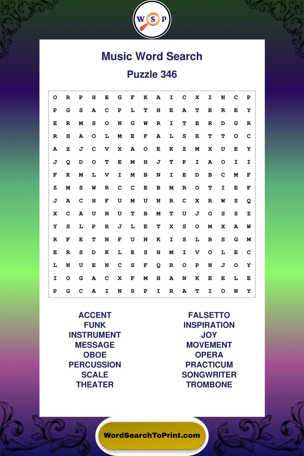 Music Word Search Puzzle 346