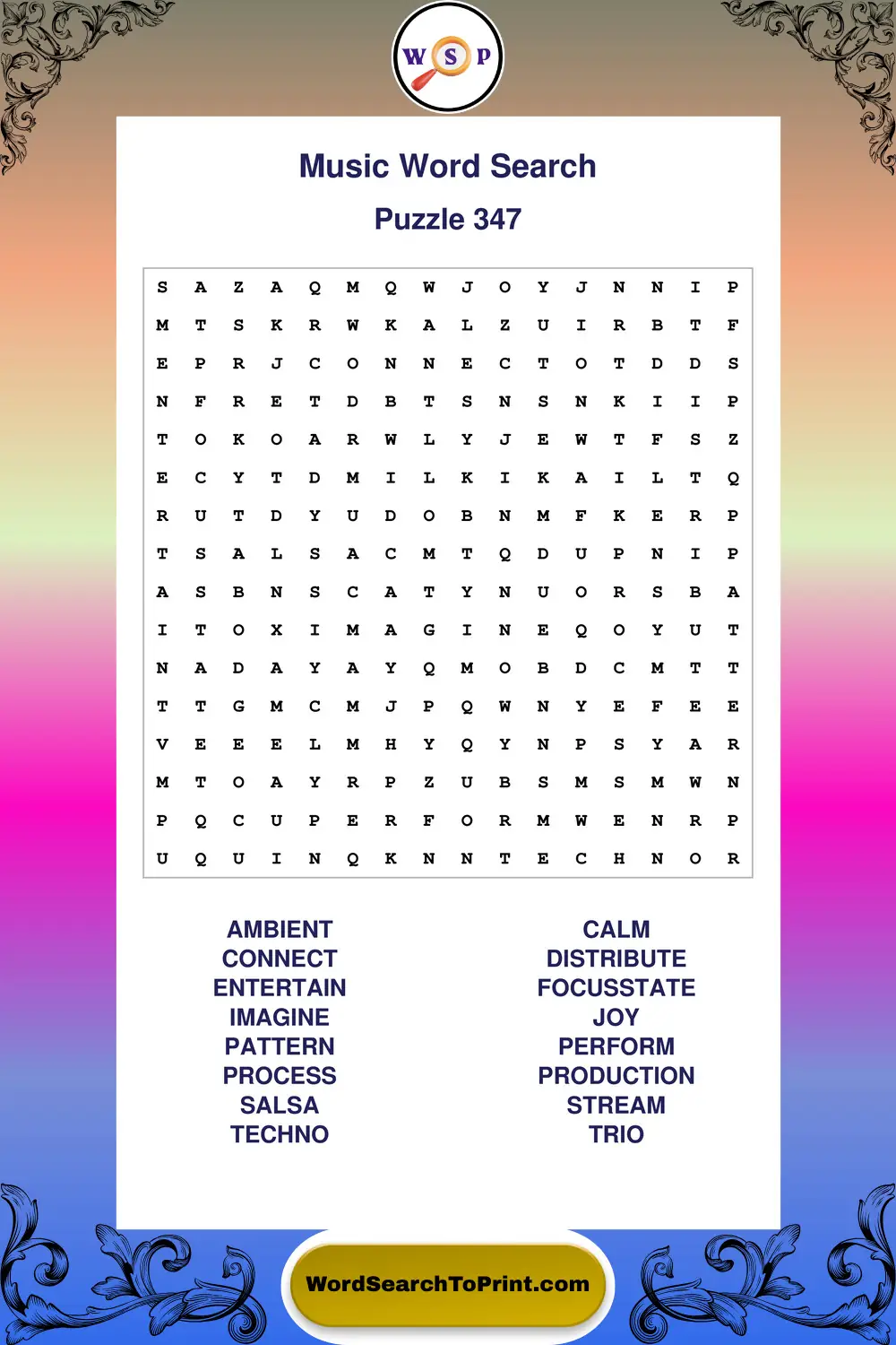 Music Word Search Puzzle 347