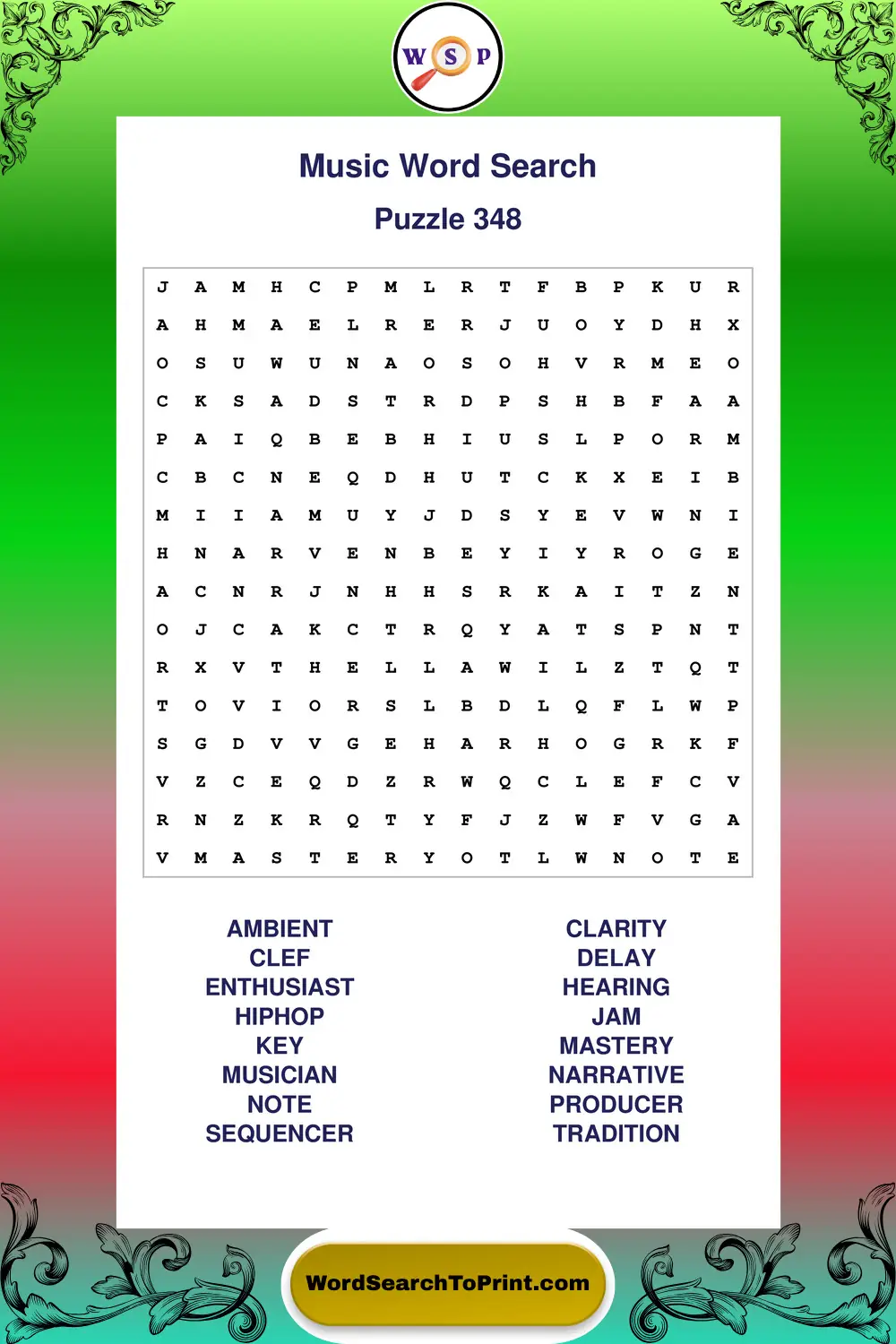 Music Word Search Puzzle 348