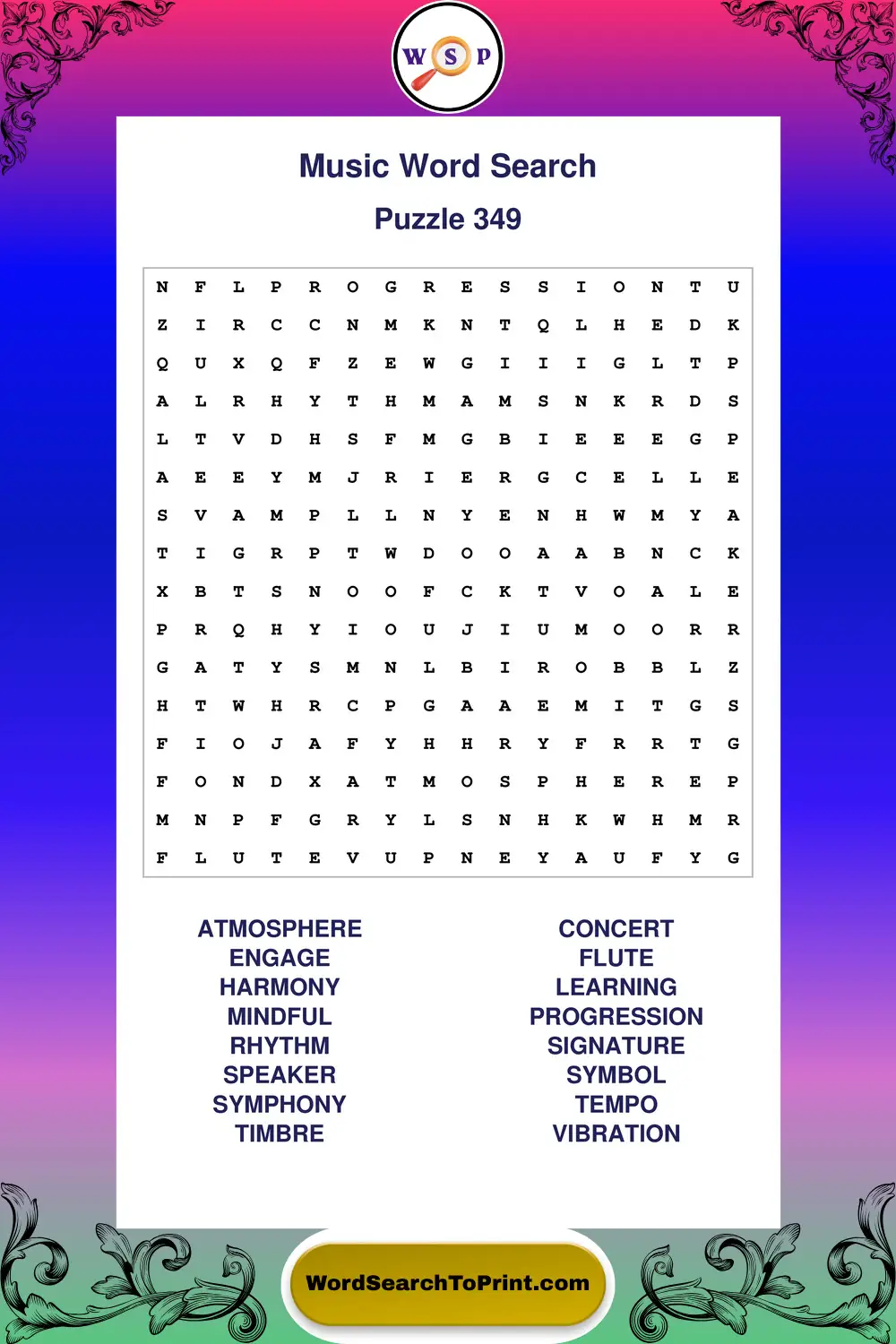 Music Word Search Puzzle 349