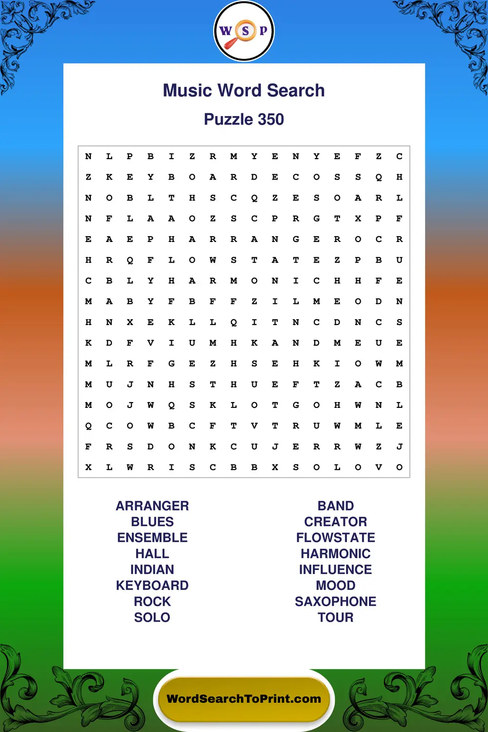Music Word Search Puzzle 350