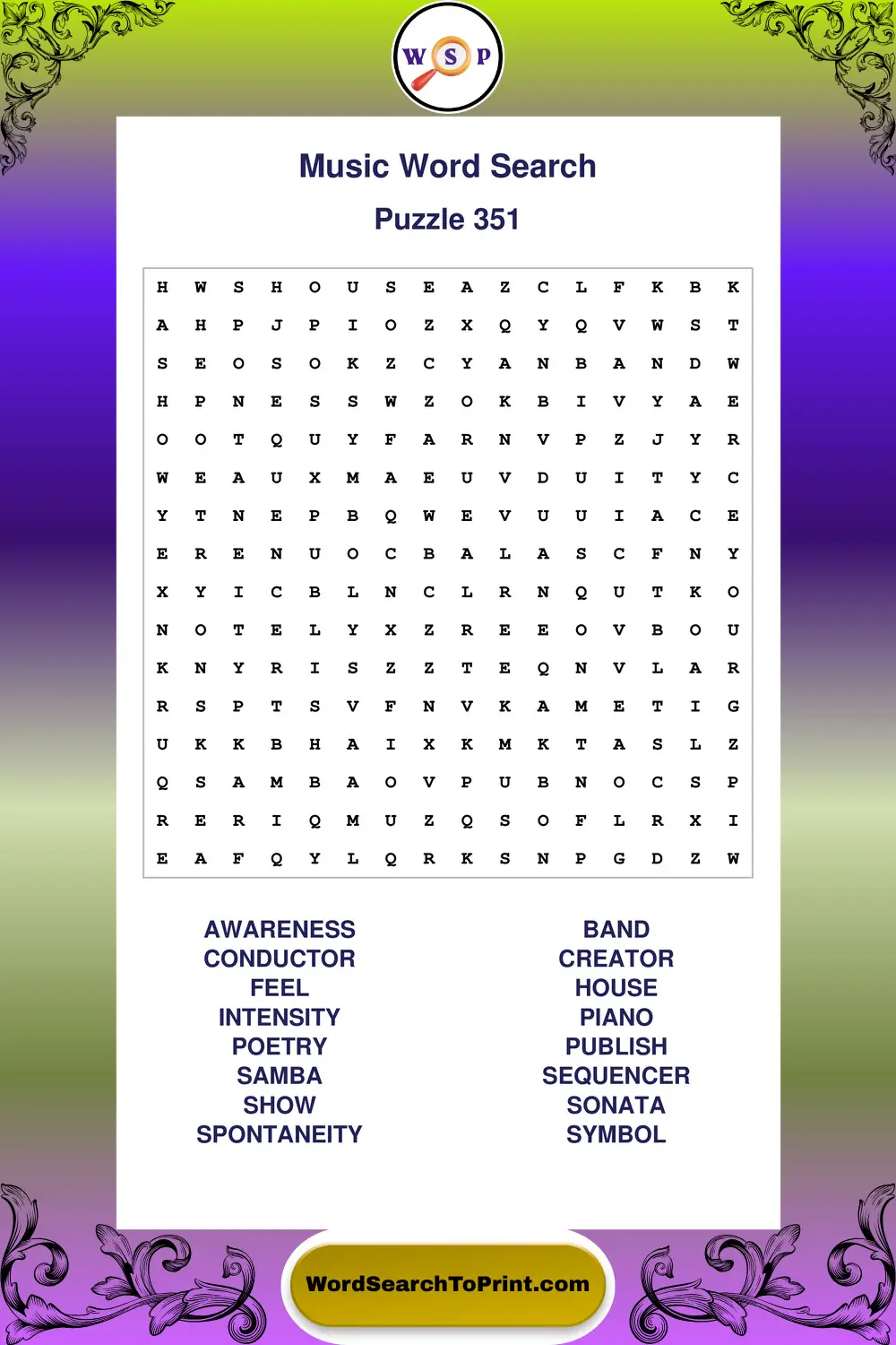 Music Word Search Puzzle 351