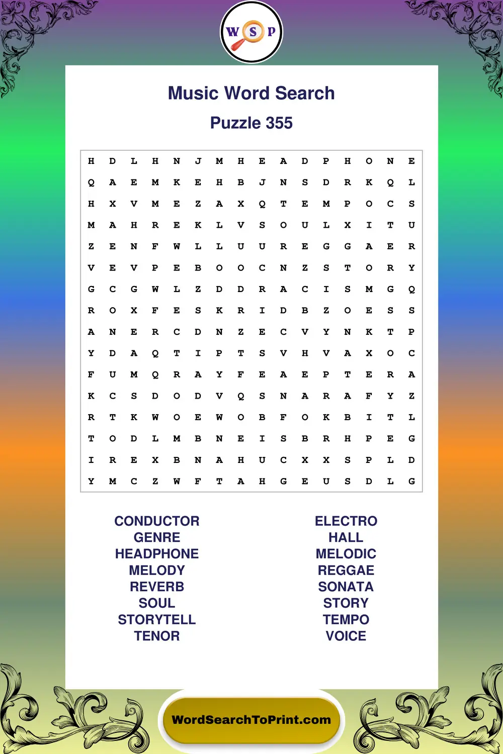 Music Word Search Puzzle 355