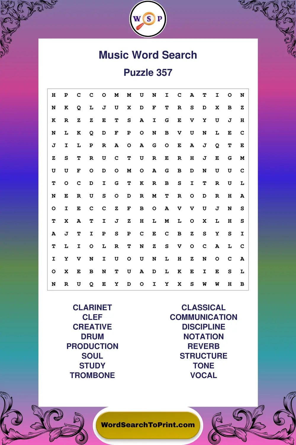 Music Word Search Puzzle 357