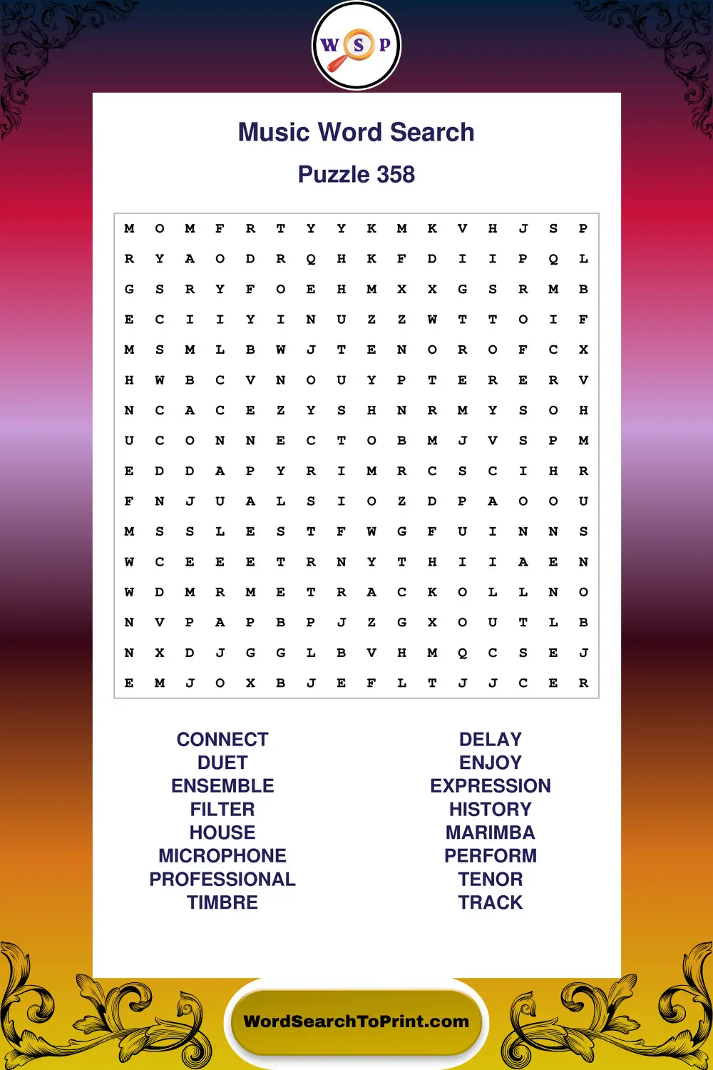 Music Word Search Puzzle 358
