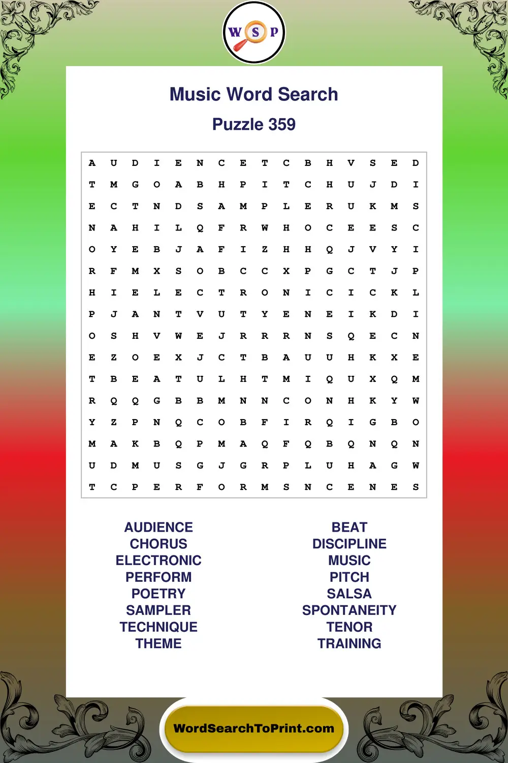 Music Word Search Puzzle 359