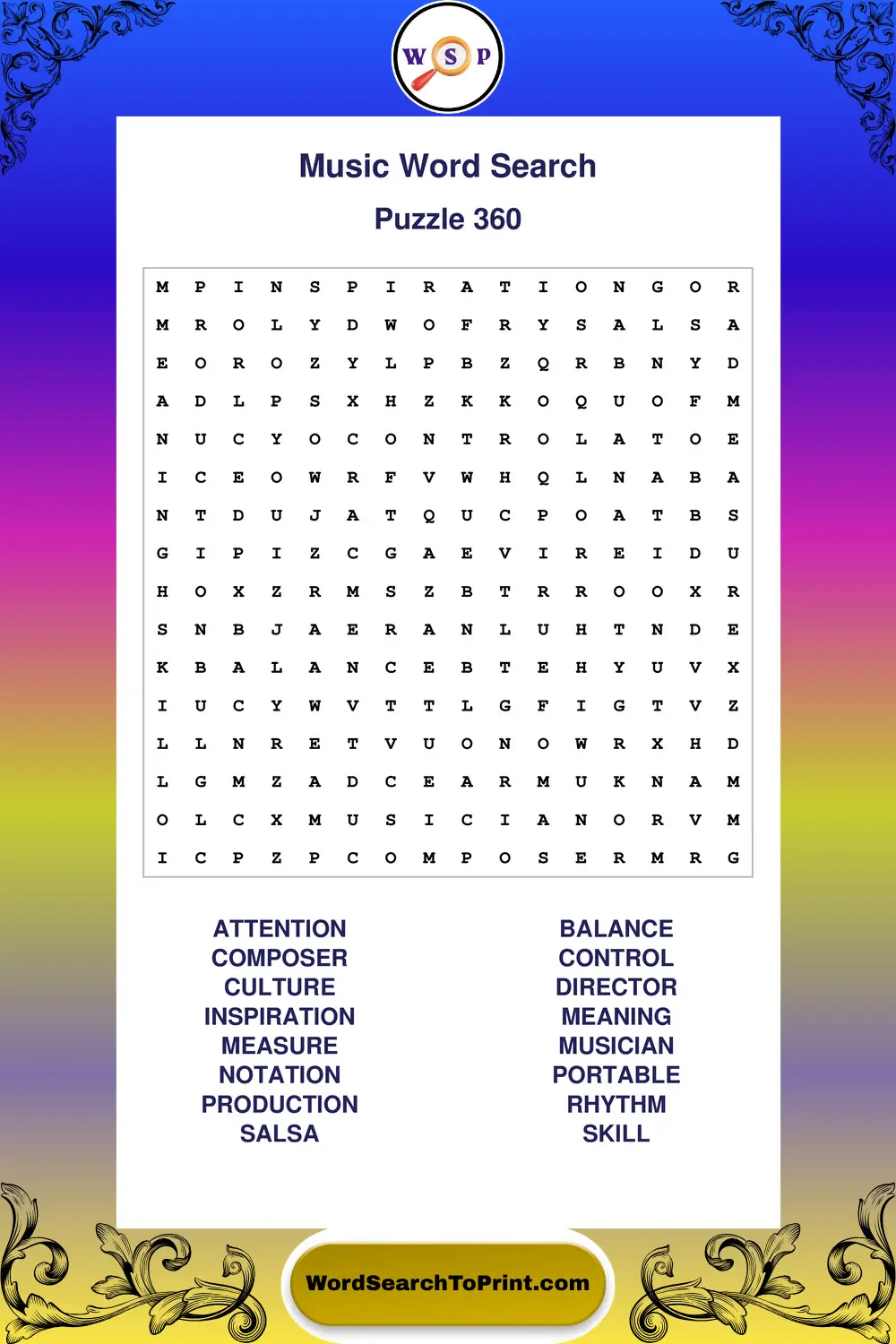 Music Word Search Puzzle 360