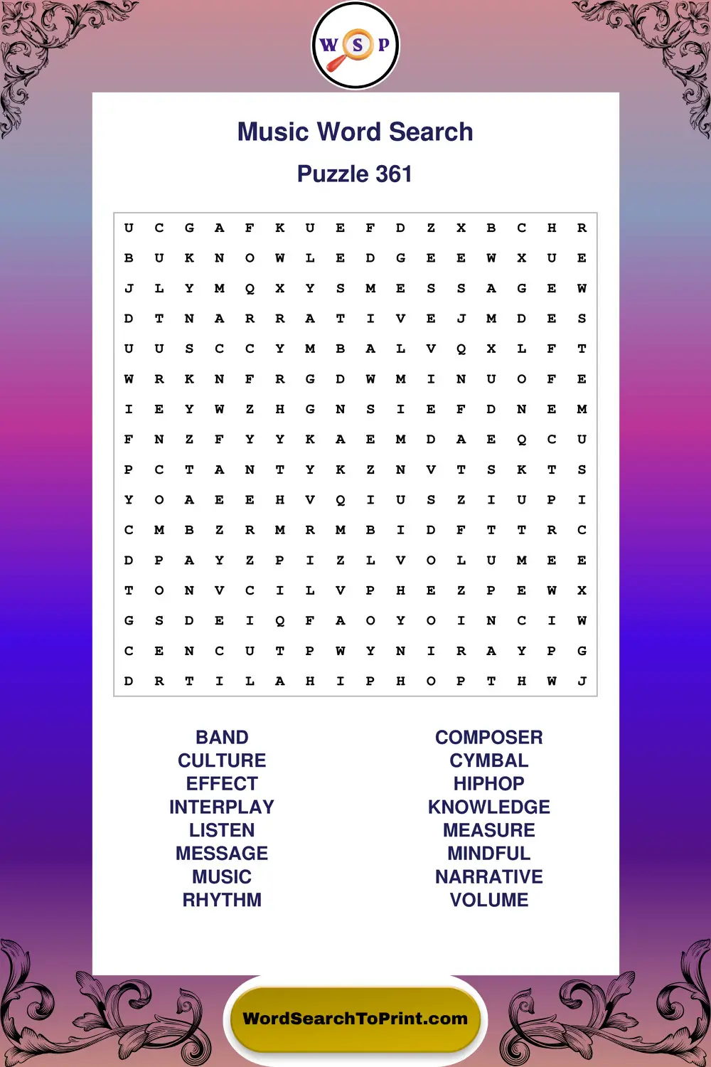Music Word Search Puzzle 361