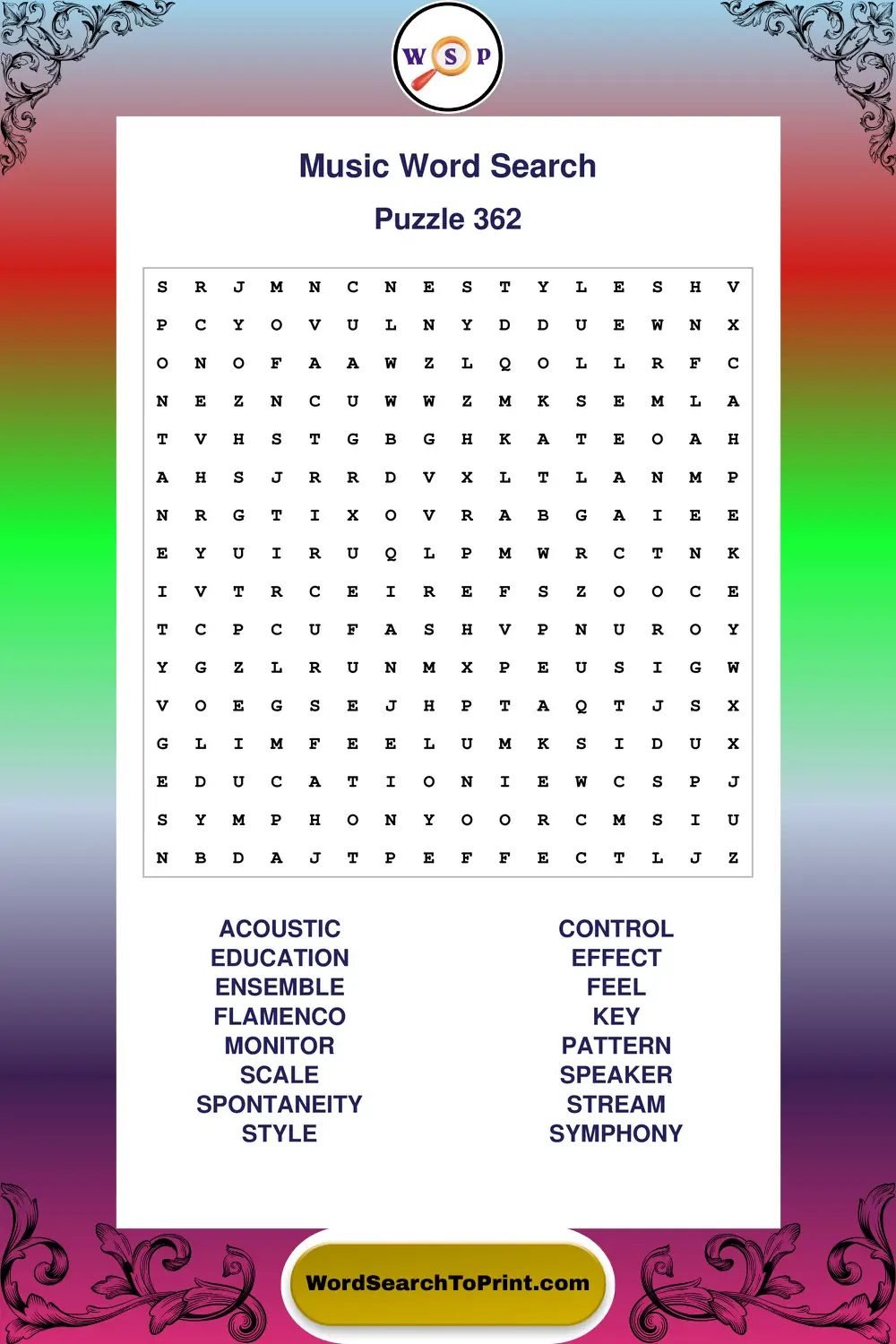 Music Word Search Puzzle 362