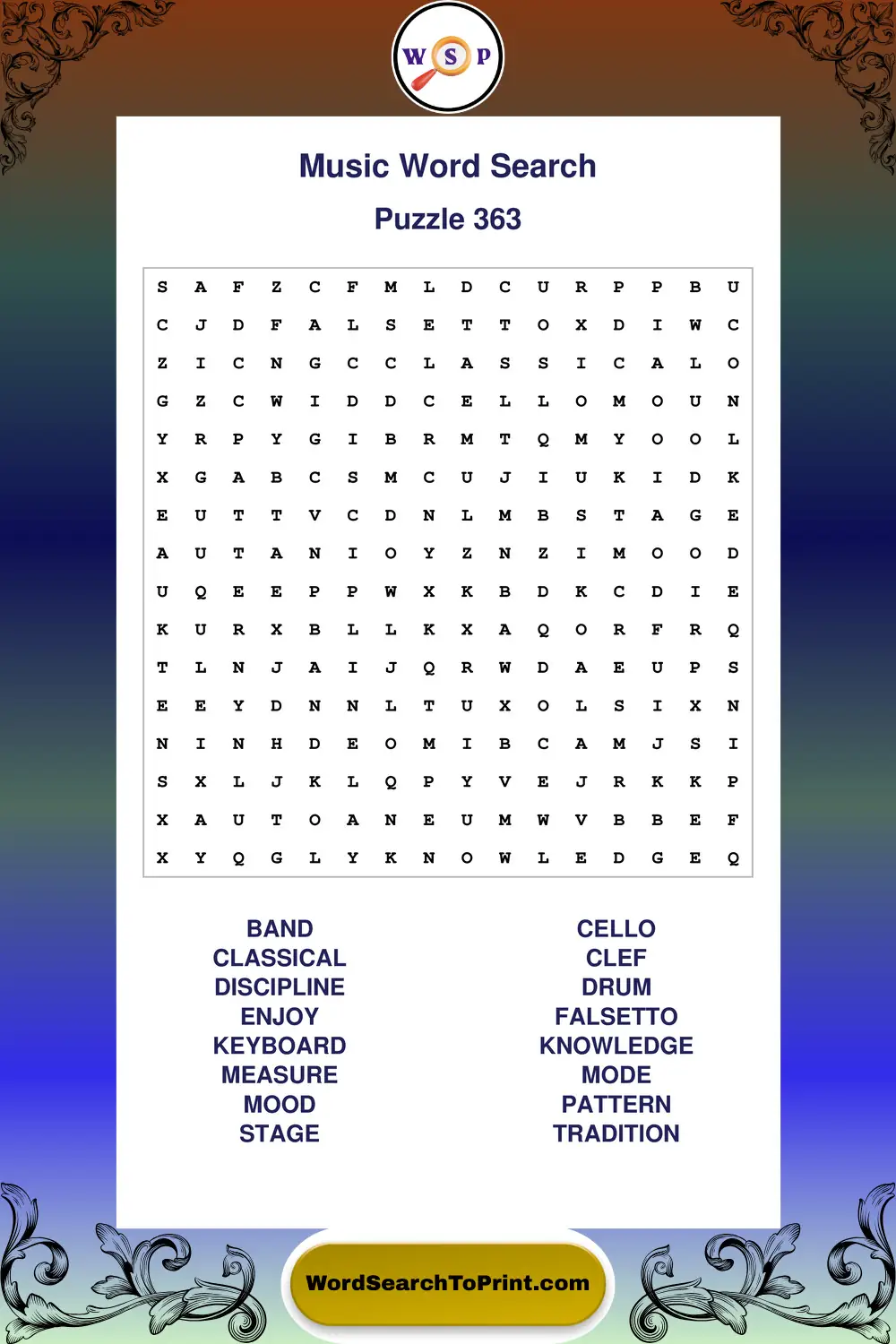 Music Word Search Puzzle 363
