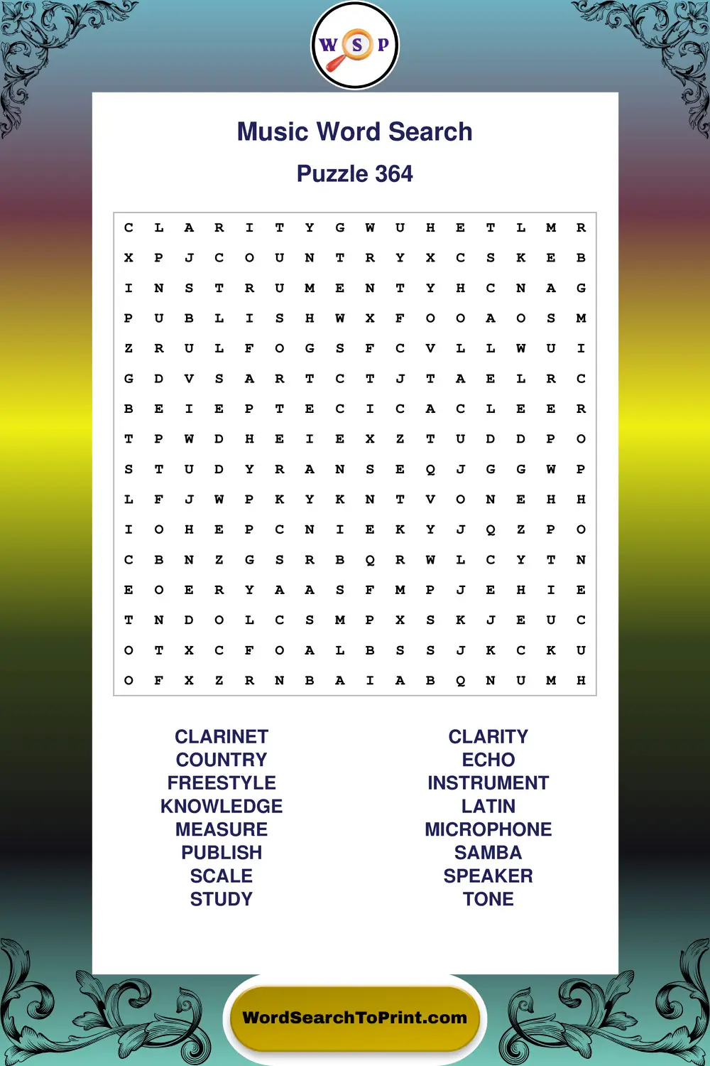 Music Word Search Puzzle 364