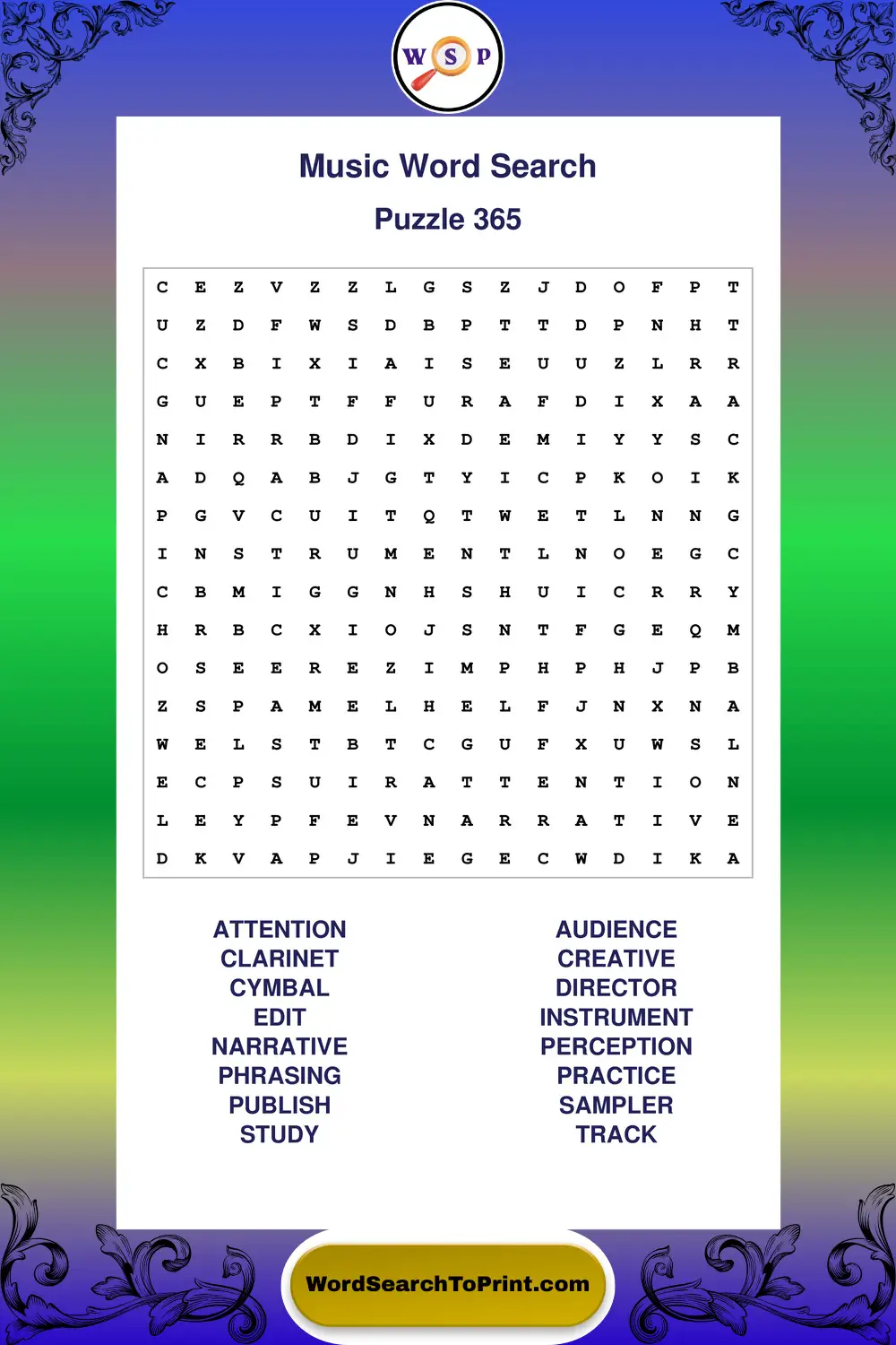 Music Word Search Puzzle 365