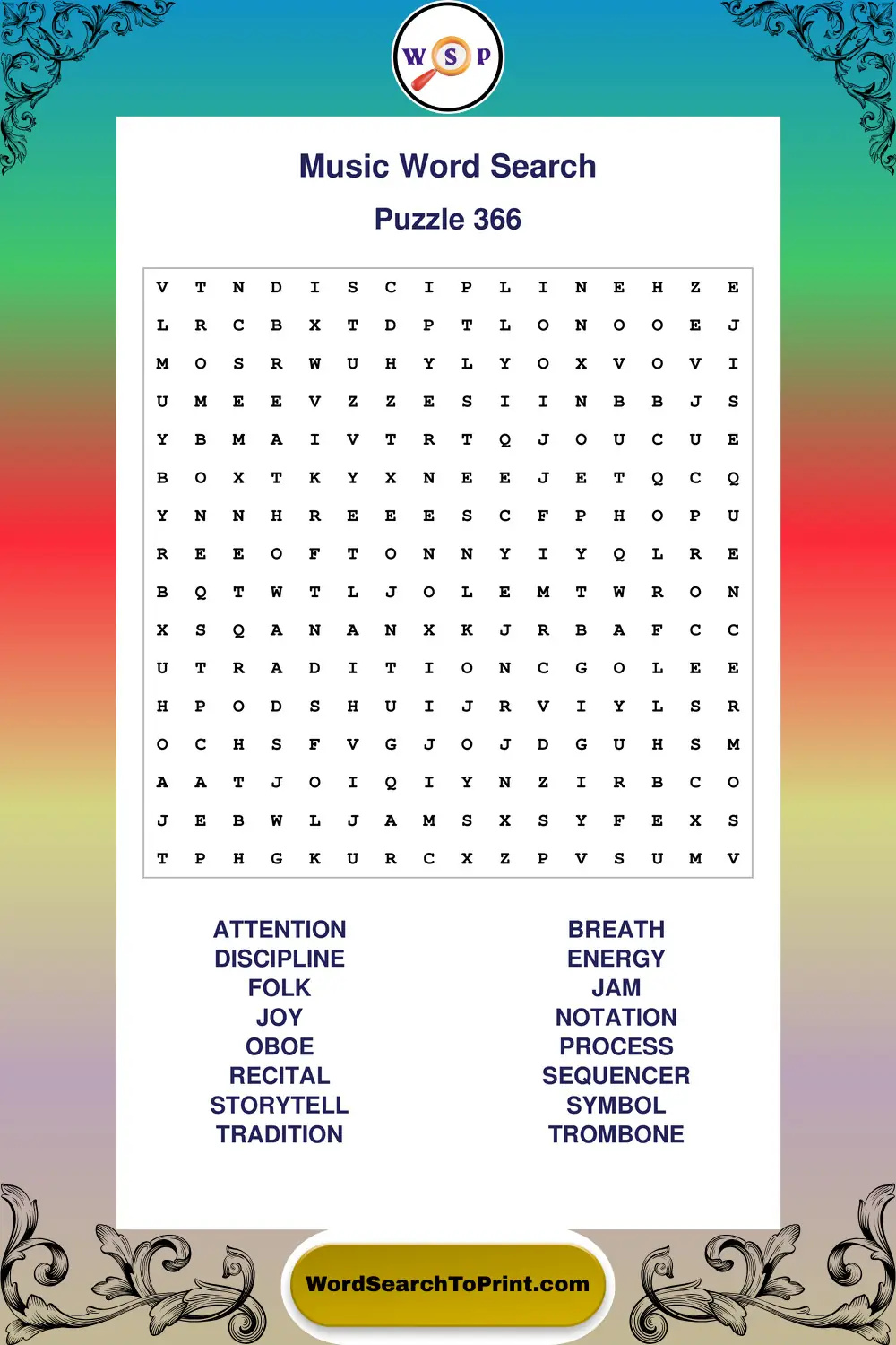 Music Word Search Puzzle 366