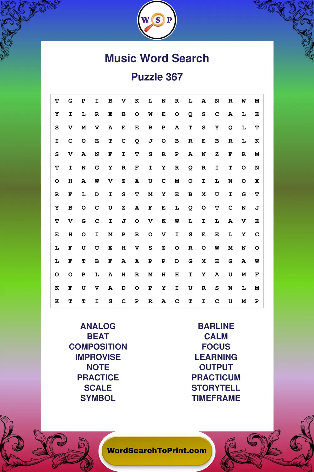 Music Word Search Puzzle 367