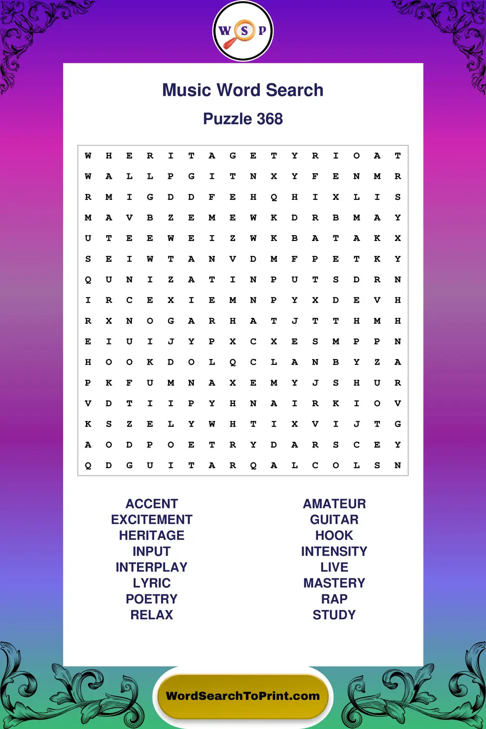Music Word Search Puzzle 368