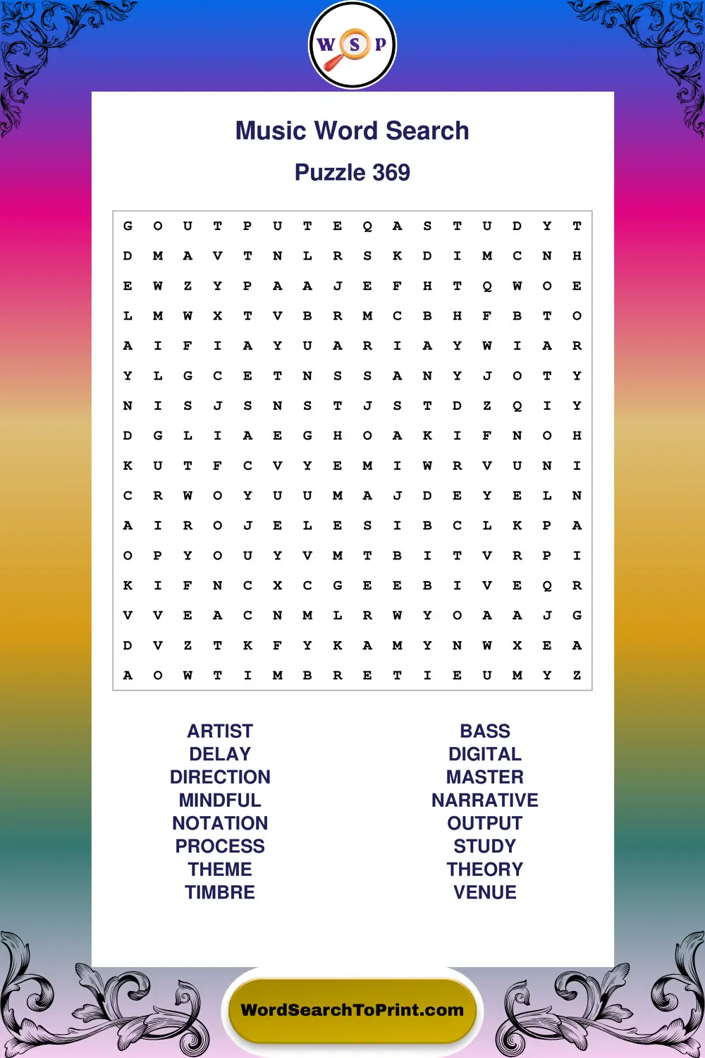 Music Word Search Puzzle 369