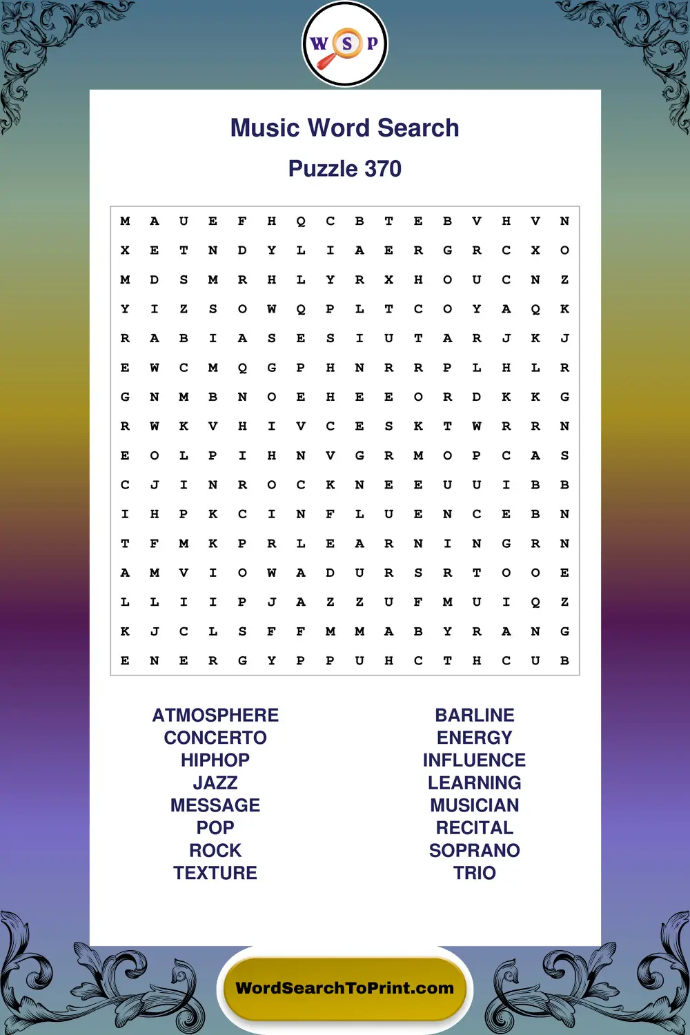 Music Word Search Puzzle 370