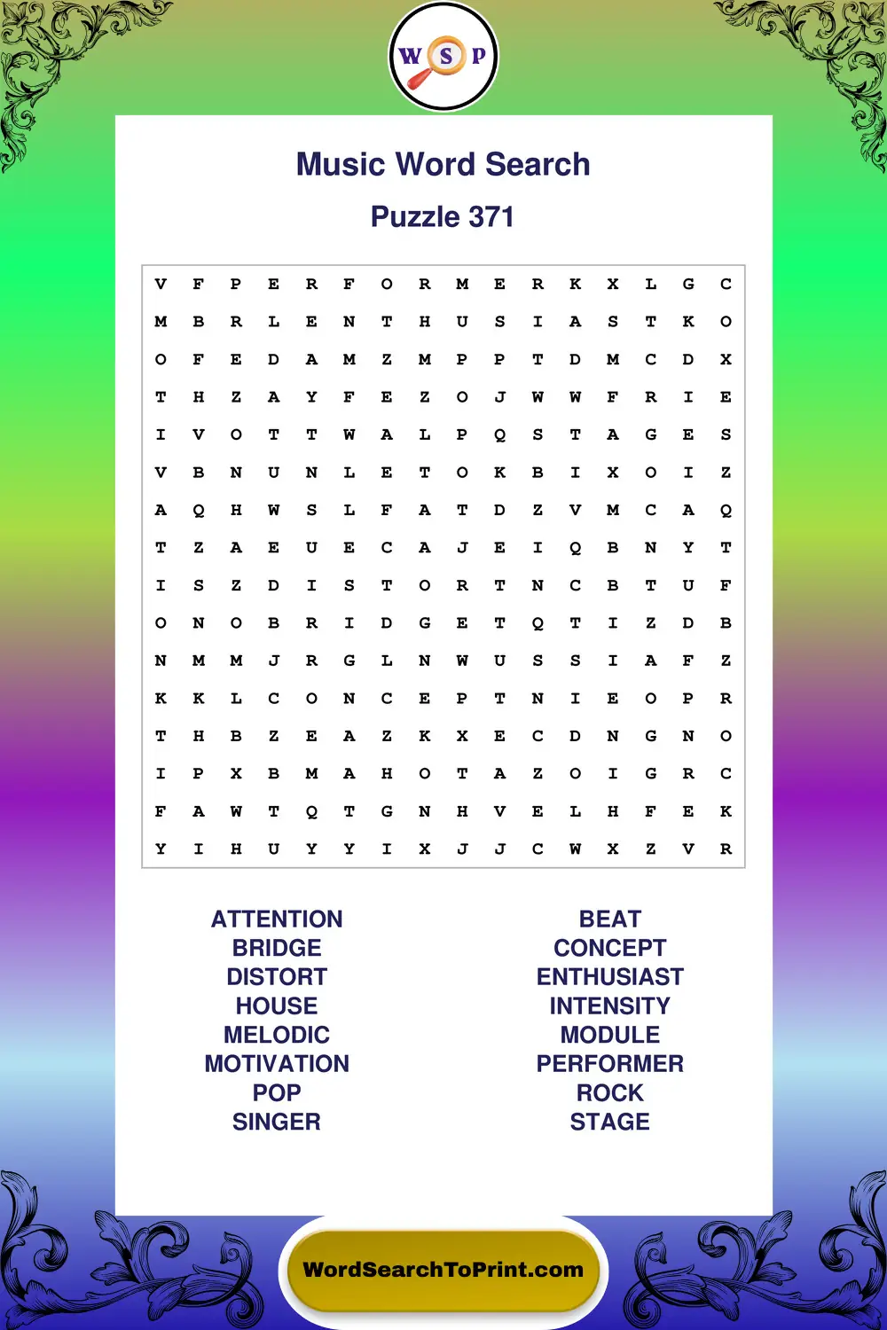 Music Word Search Puzzle 371