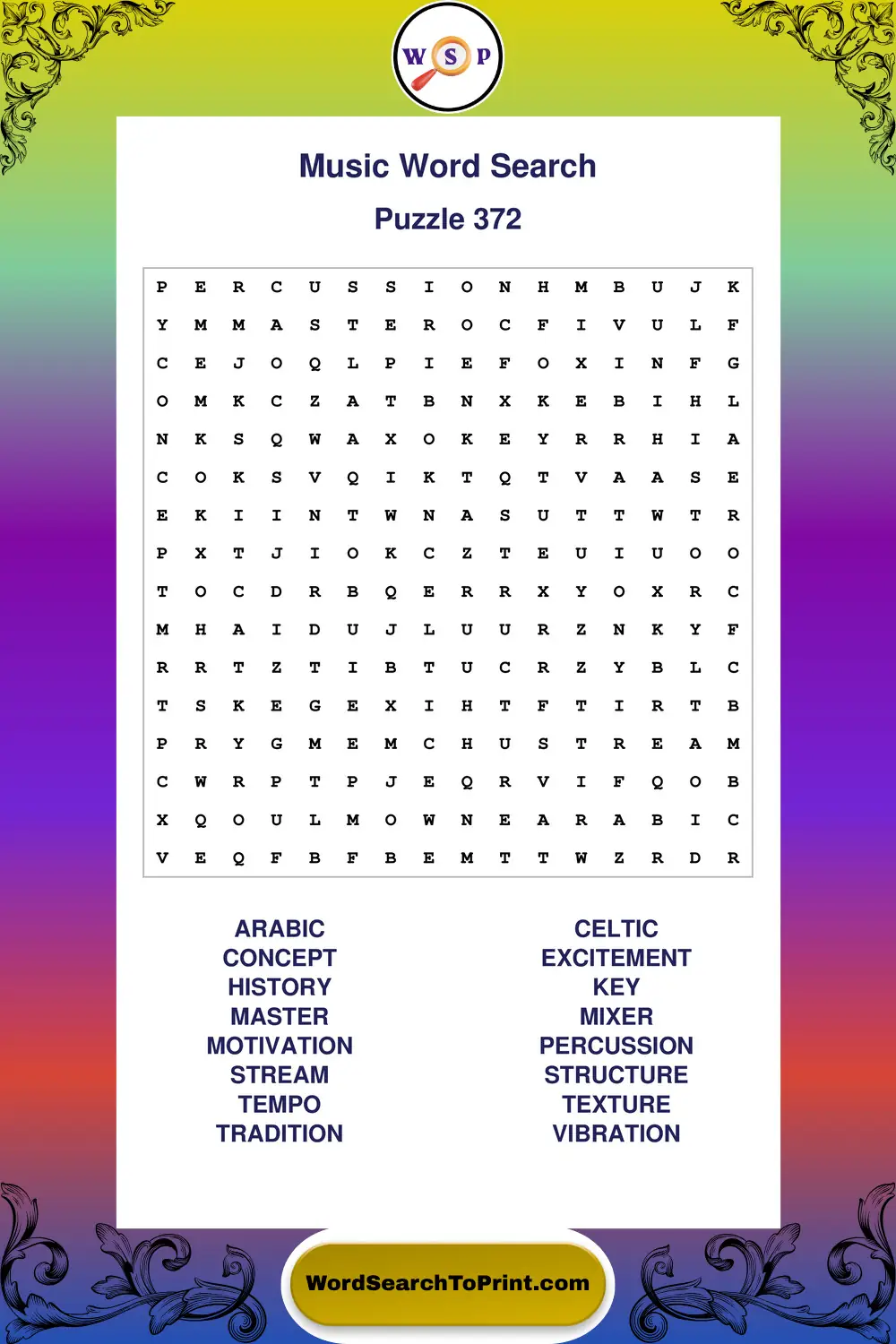 Music Word Search Puzzle 372