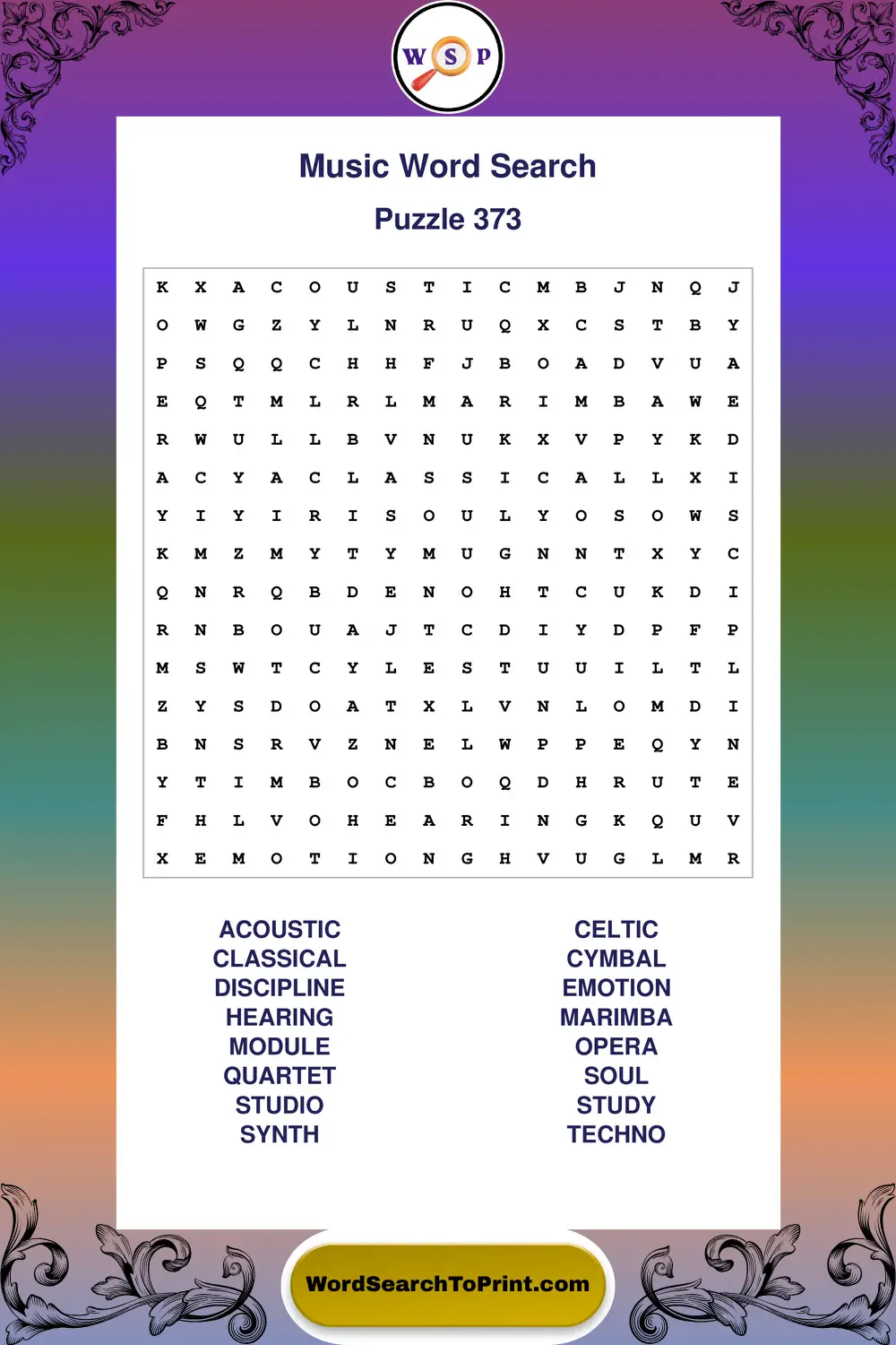 Music Word Search Puzzle 373