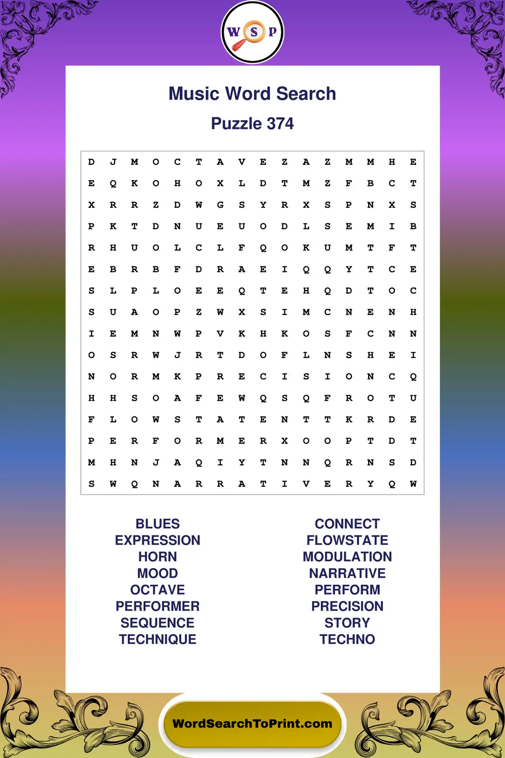 Music Word Search Puzzle 374