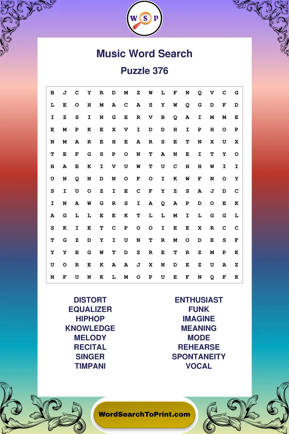 Music Word Search Puzzle 376