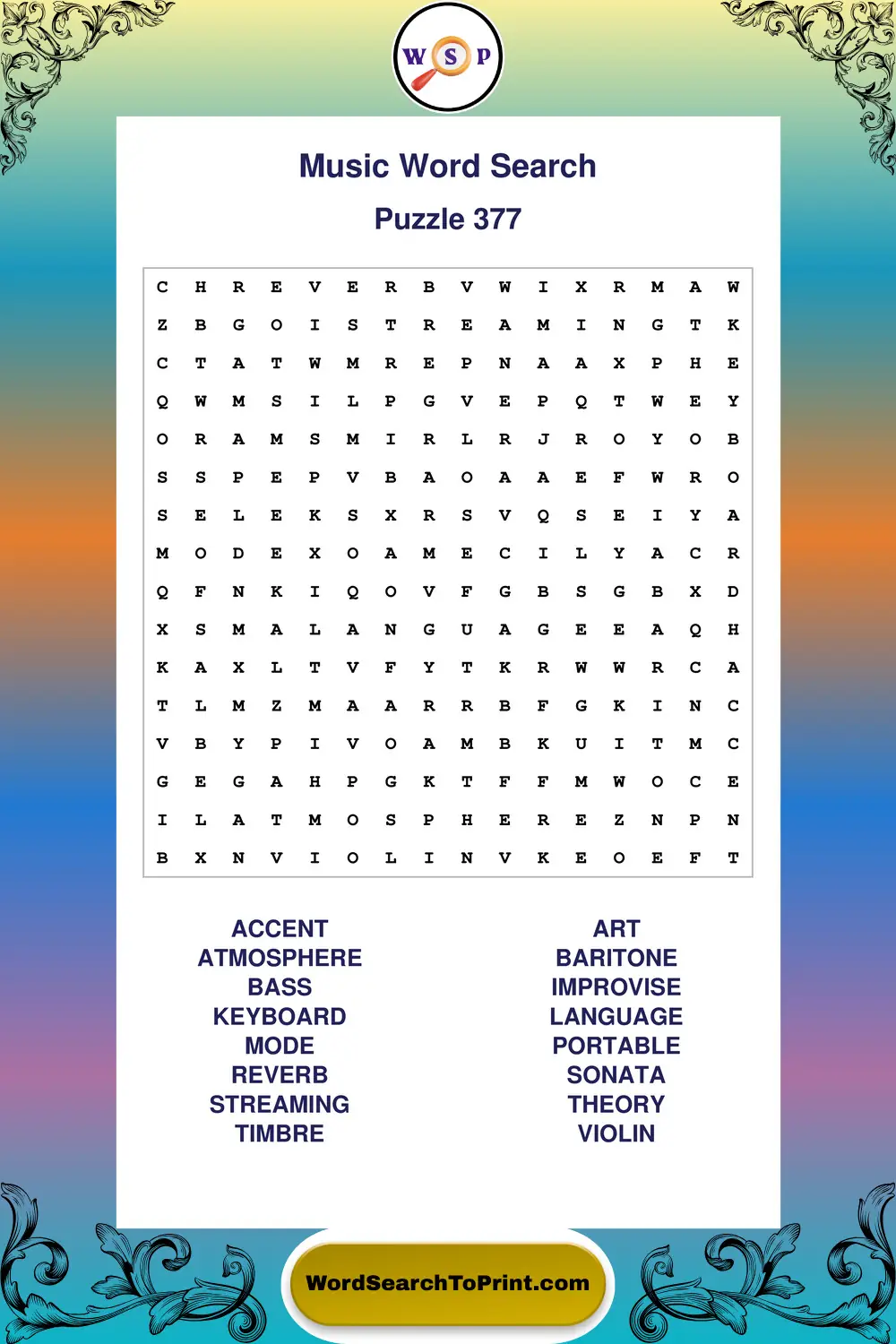 Music Word Search Puzzle 377