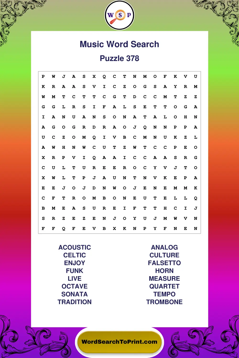 Music Word Search Puzzle 378