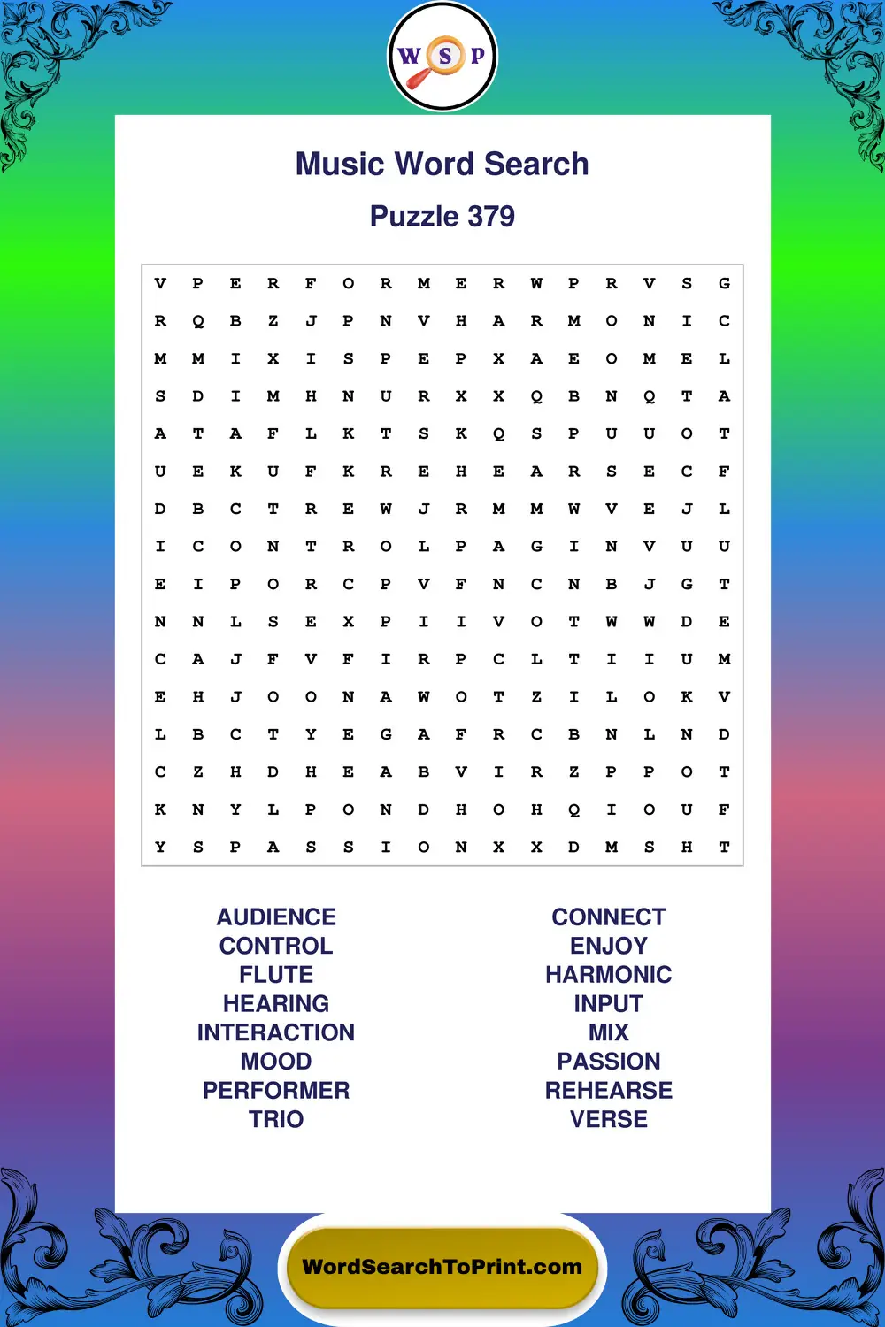 Music Word Search Puzzle 379