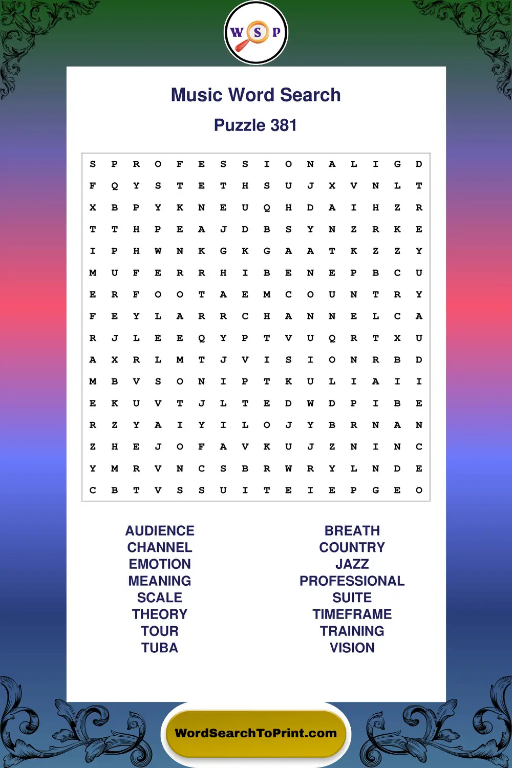 Music Word Search Puzzle 381
