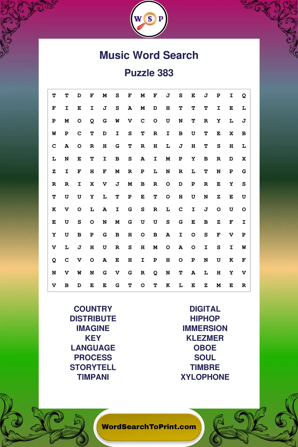 Music Word Search Puzzle 383