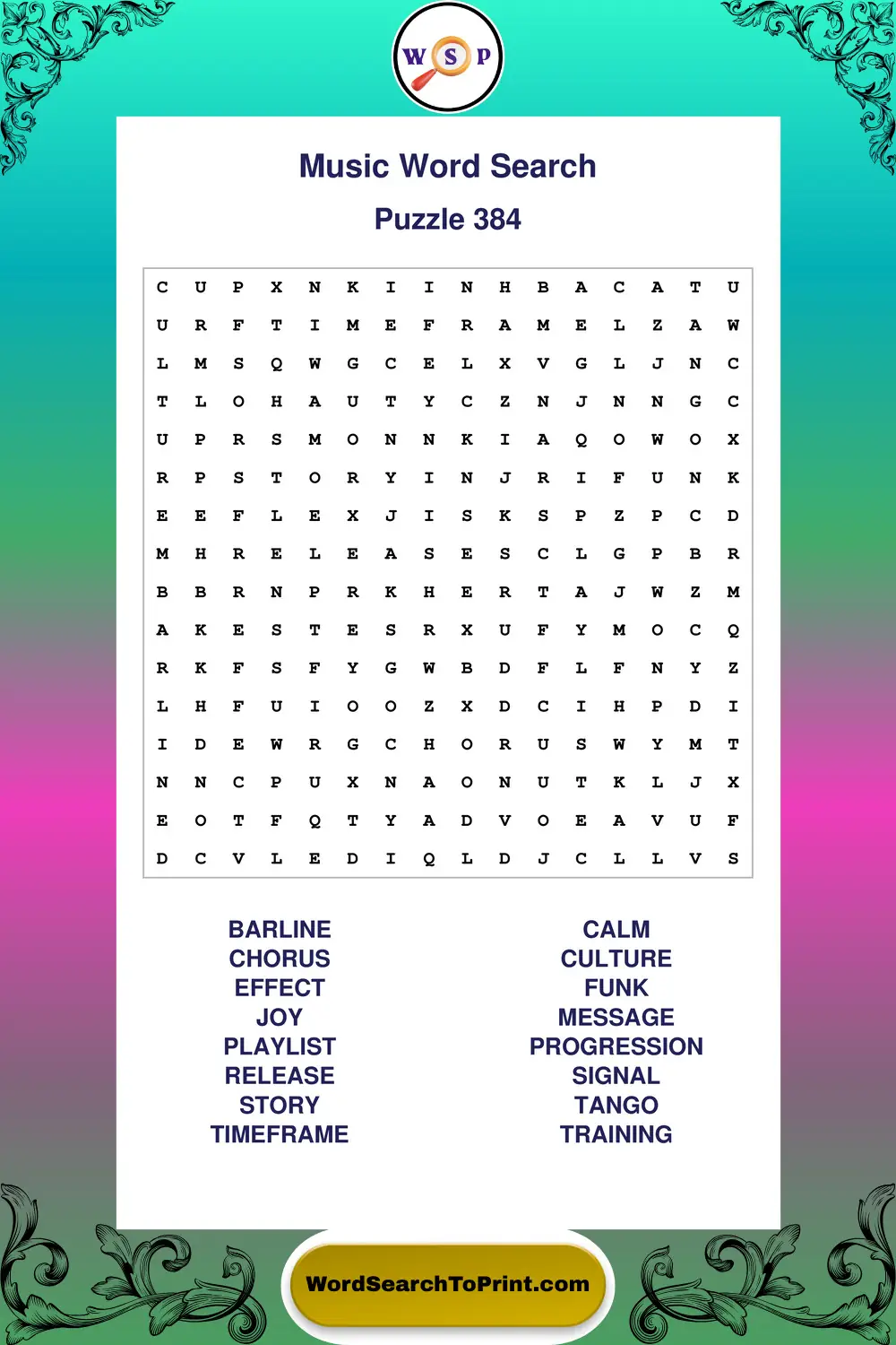 Music Word Search Puzzle 384