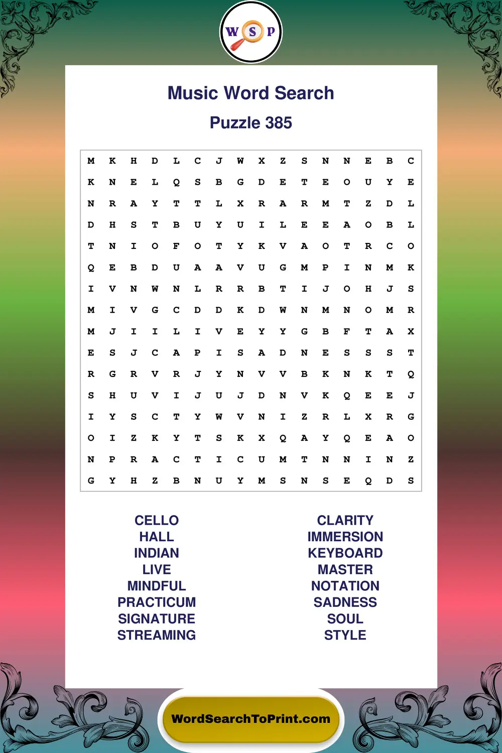 Music Word Search Puzzle 385