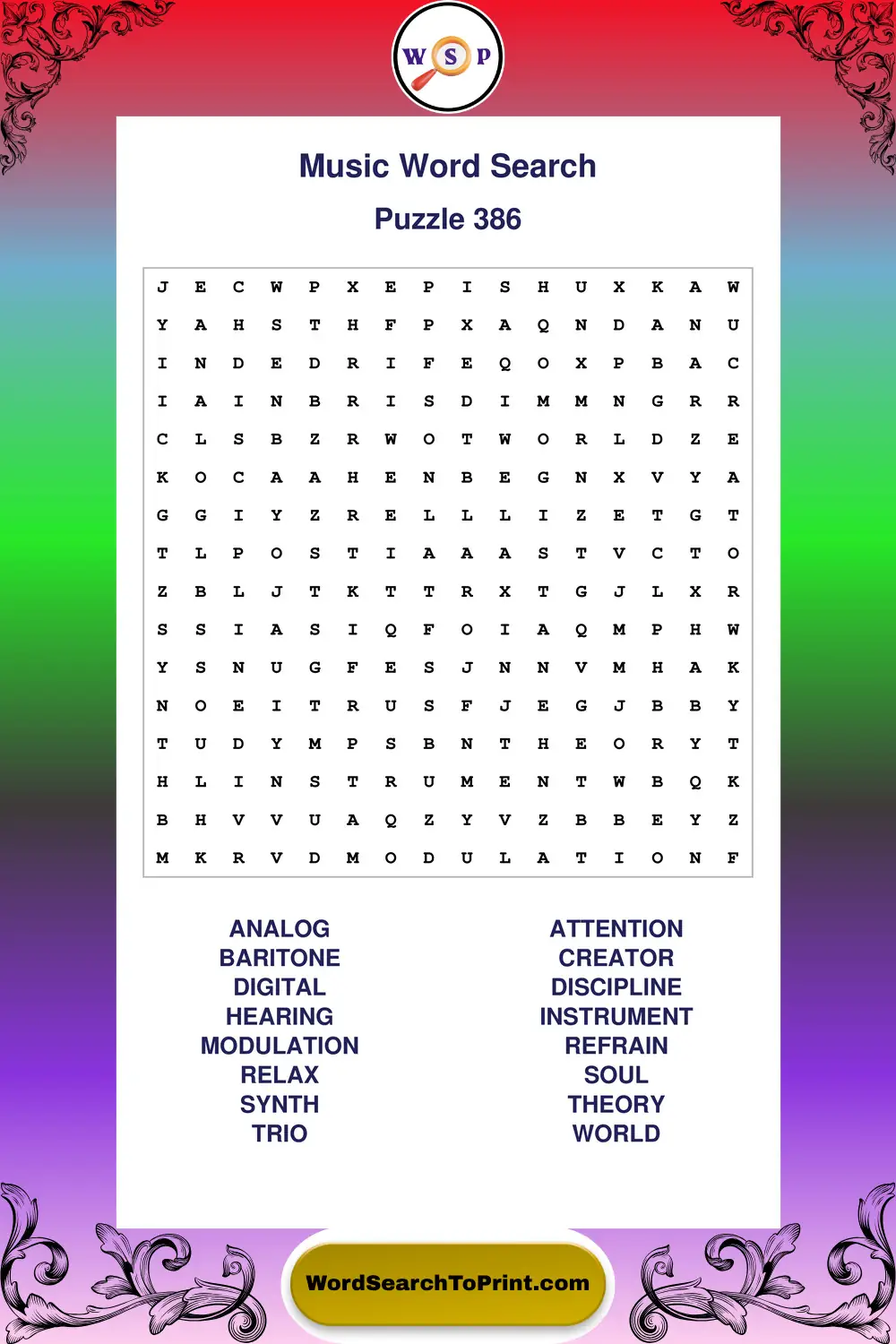 Music Word Search Puzzle 386
