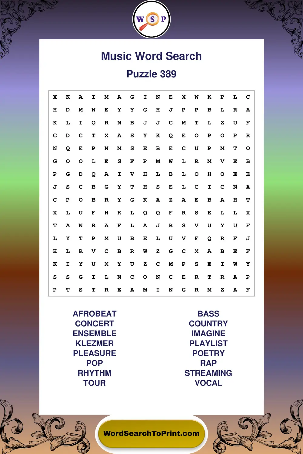 Music Word Search Puzzle 389
