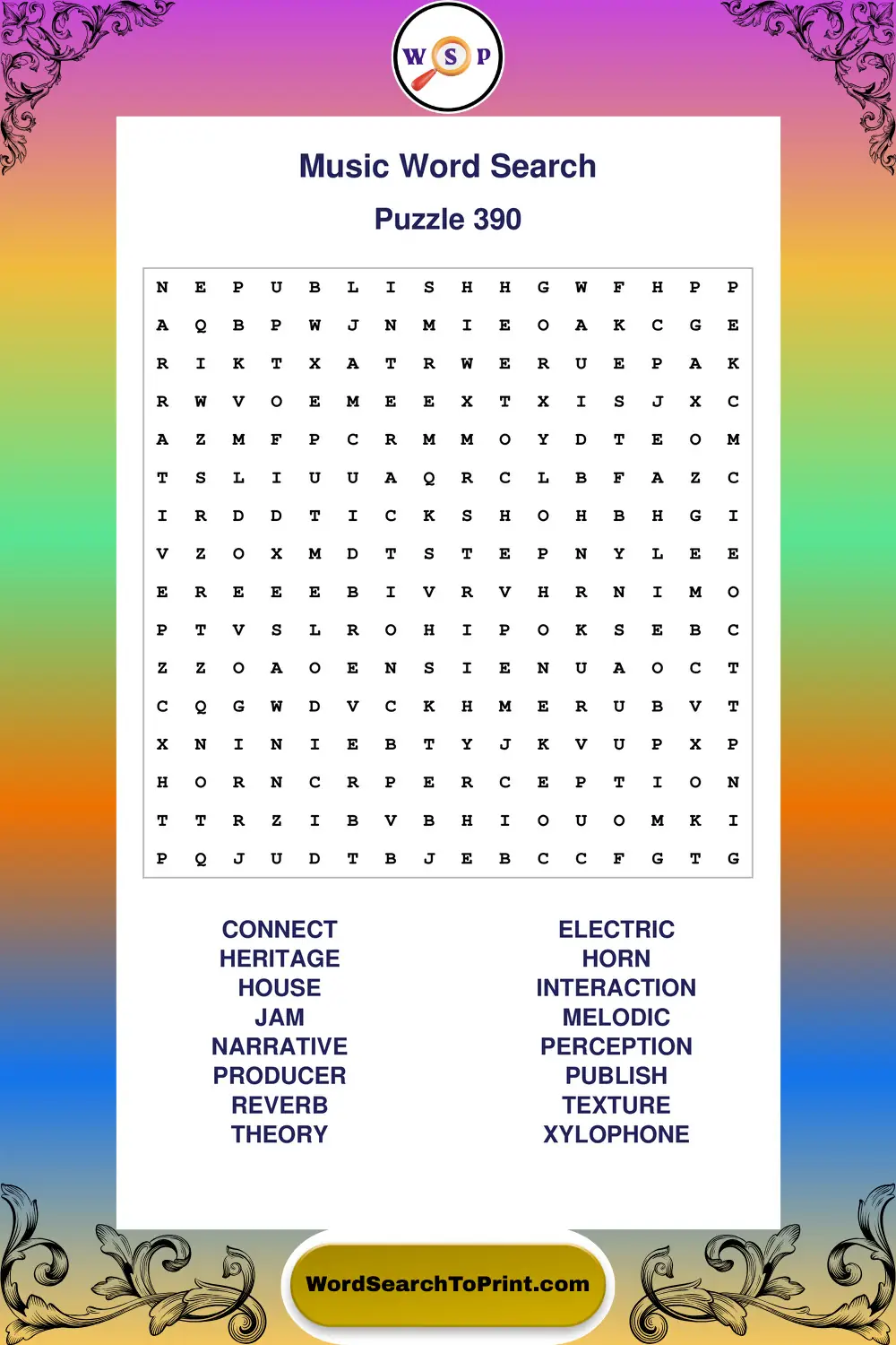 Music Word Search Puzzle 390