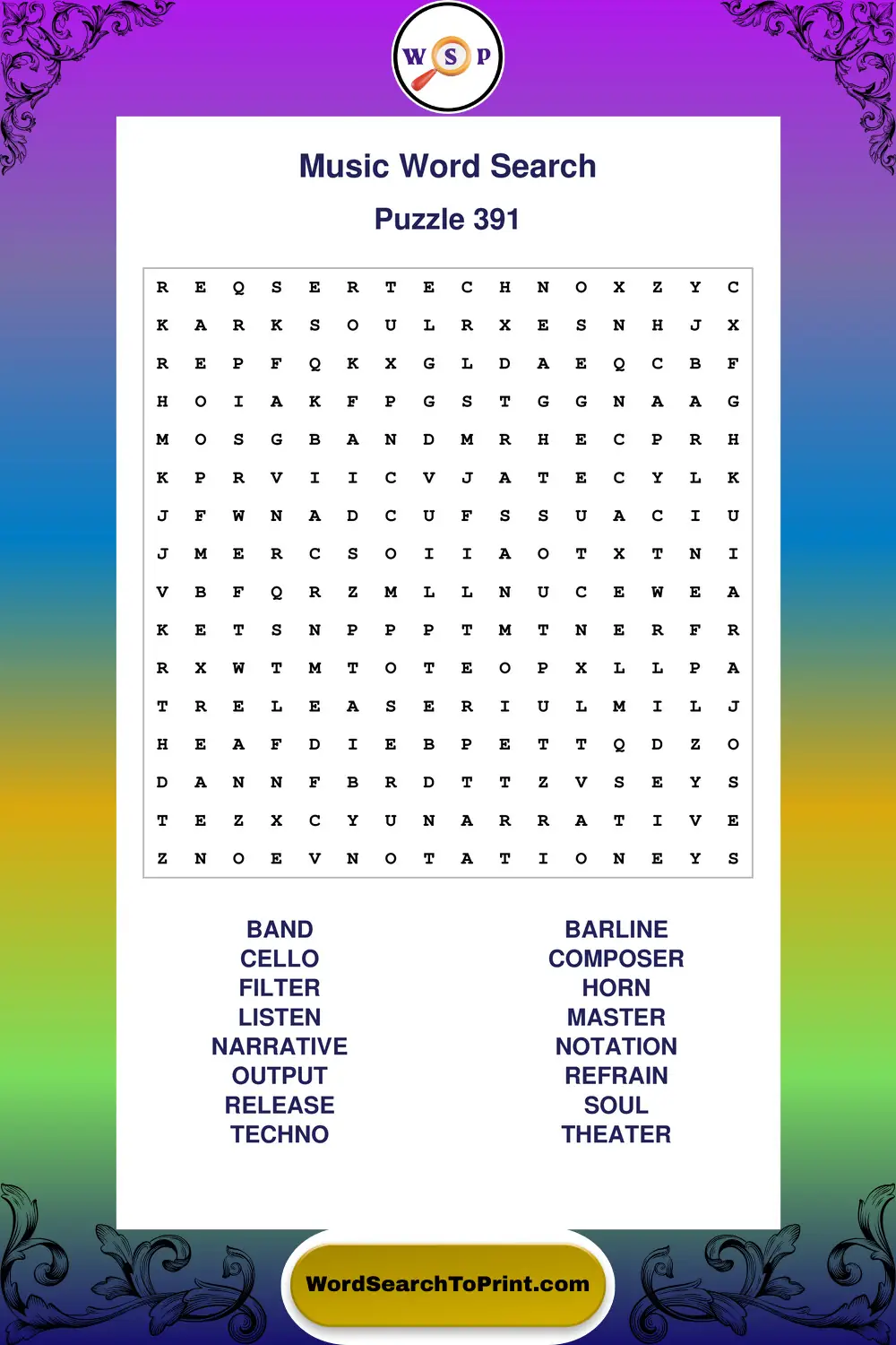 Music Word Search Puzzle 391
