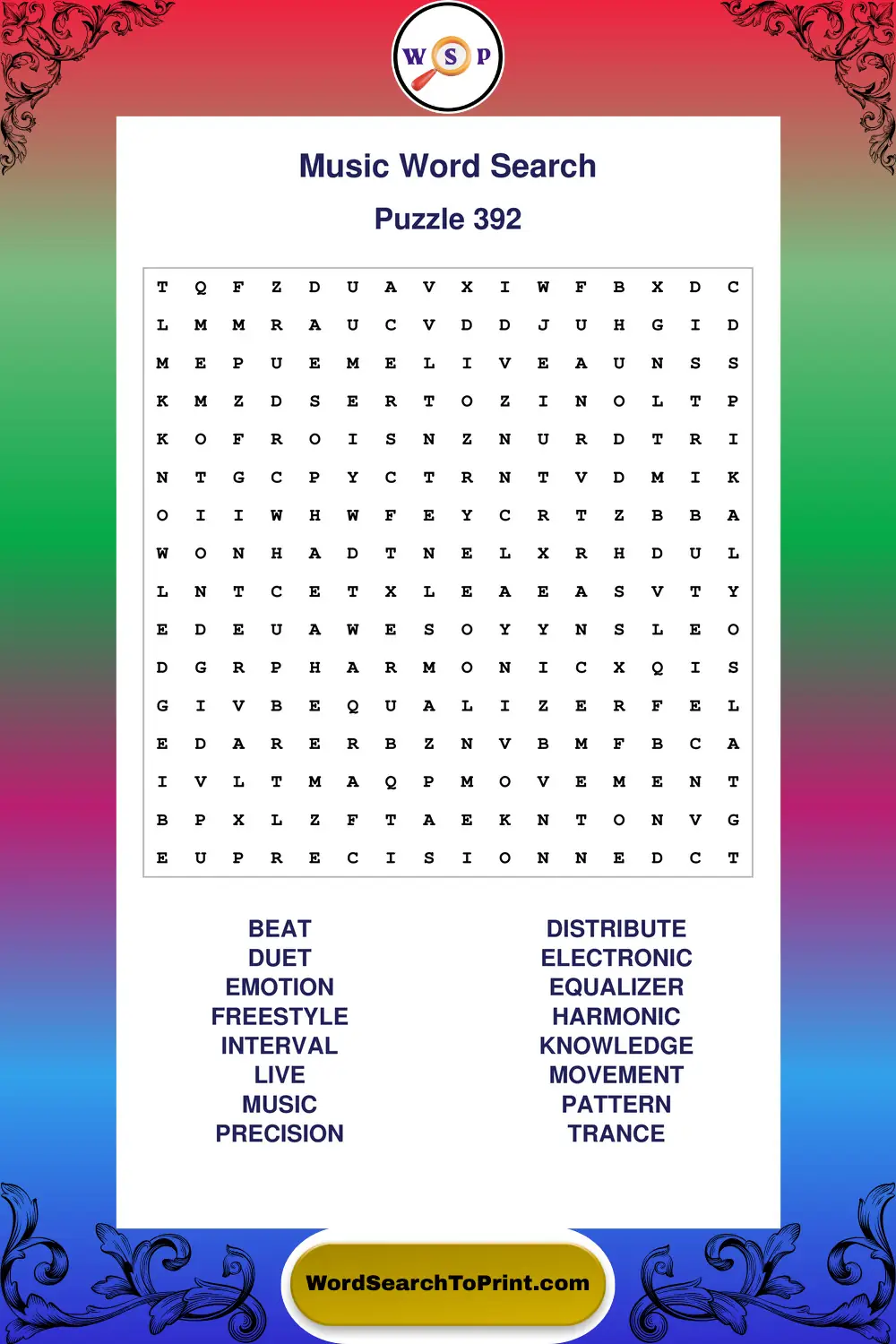 Music Word Search Puzzle 392