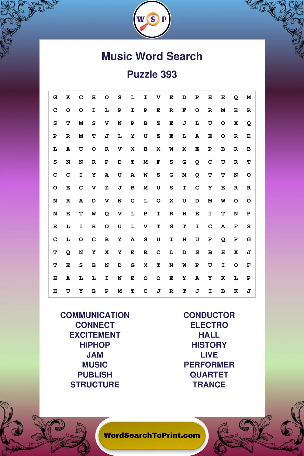 Music Word Search Puzzle 393