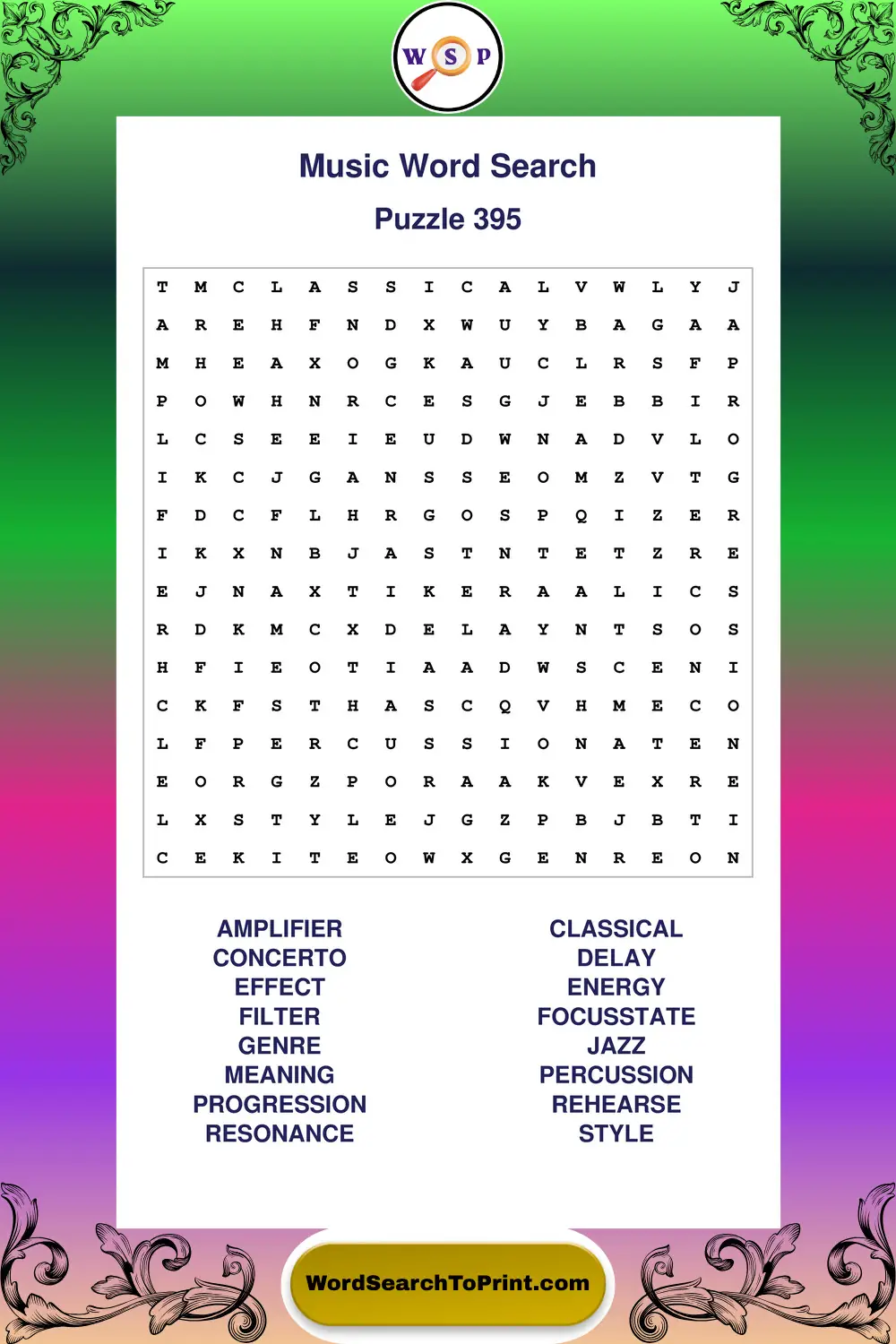 Music Word Search Puzzle 395