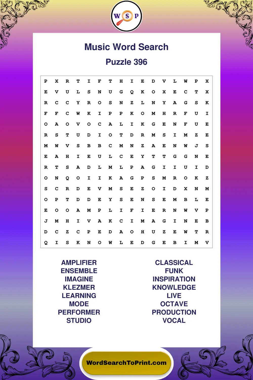 Music Word Search Puzzle 396