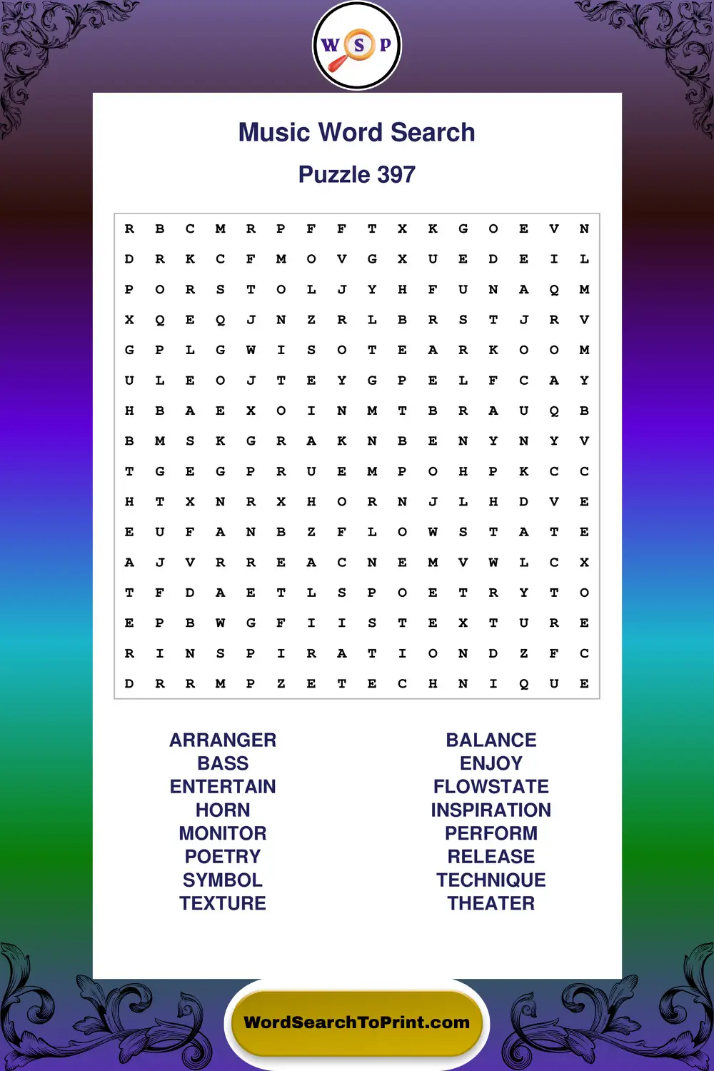 Music Word Search Puzzle 397