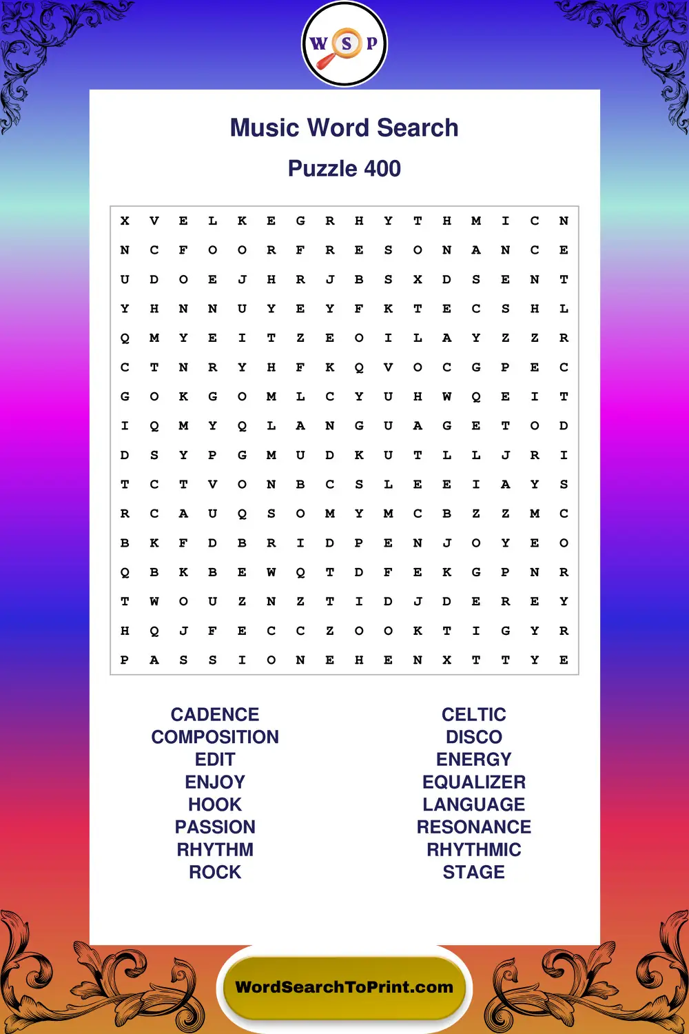 Music Word Search Puzzle 400