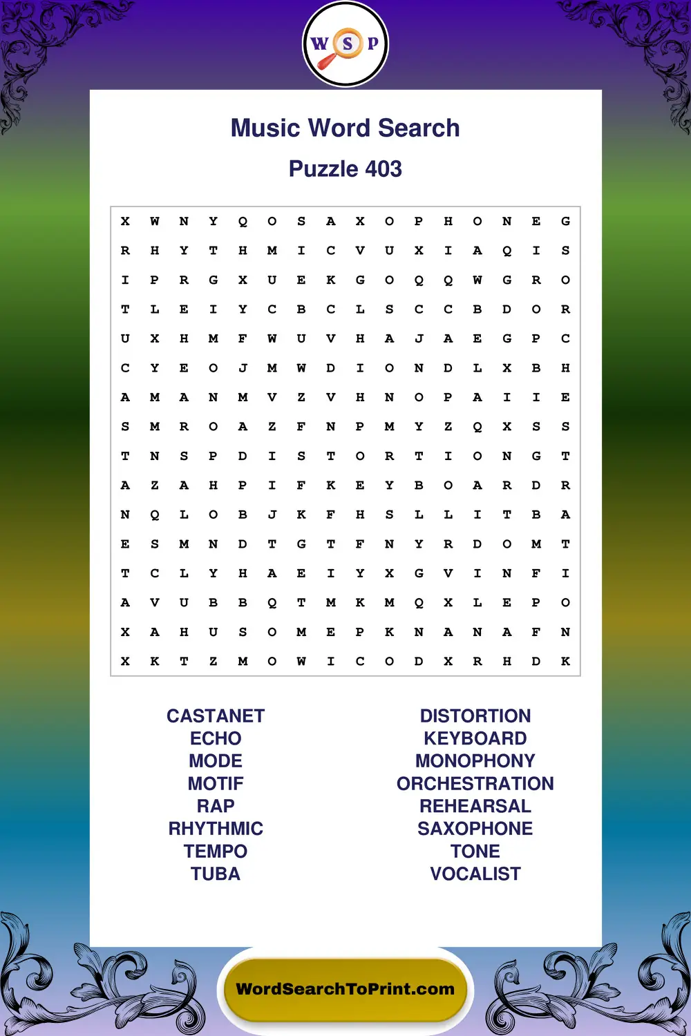 Music Word Search Puzzle 403