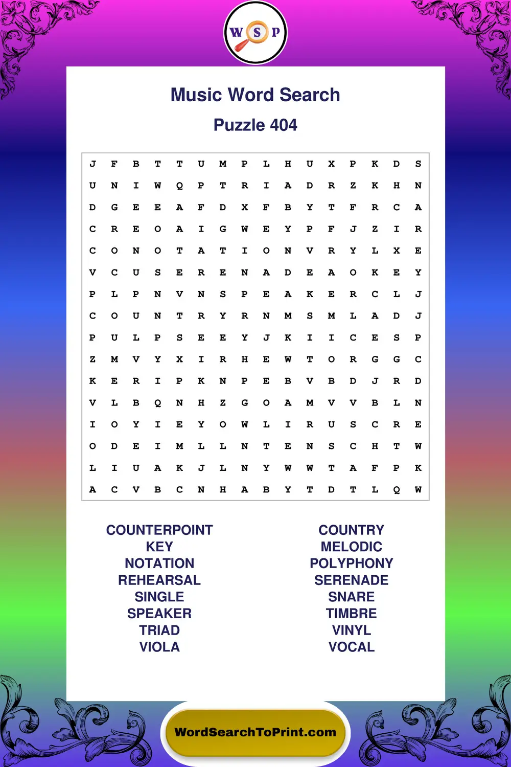 Music Word Search Puzzle 404