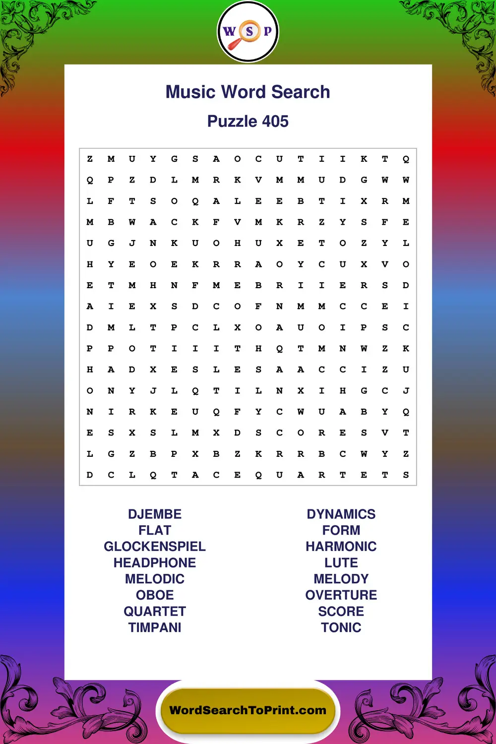 Music Word Search Puzzle 405